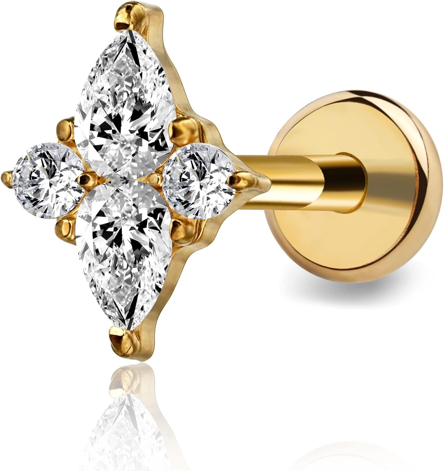 6mm 8mm ASTM F136 Titanium 16G Flatback Stud for Tragus Helix Conch - QIAO CrystalQIAO CrystalQIAO Crystal