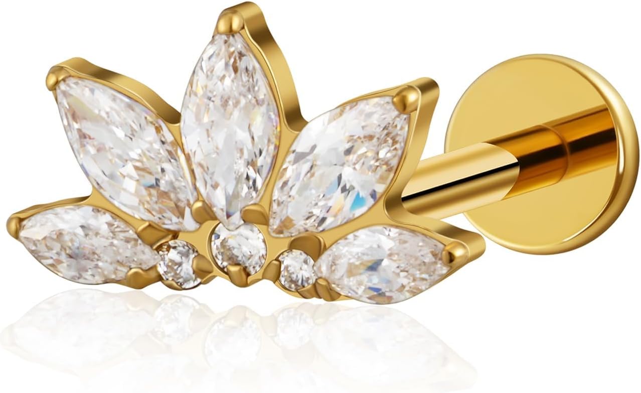 6mm 8mm ASTM F136 Titanium 16G Flatback Stud for Tragus Helix Conch - QIAO CrystalQIAO CrystalQIAO Crystal