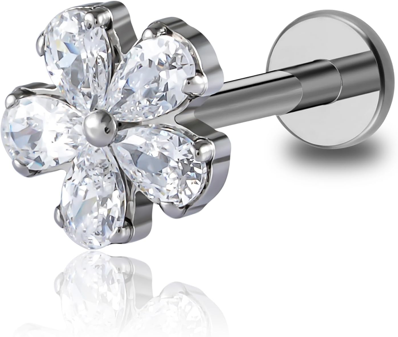 6mm 8mm ASTM F136 Titanium 16G Flatback Stud for Tragus Helix Conch - QIAO CrystalQIAO CrystalQIAO Crystal