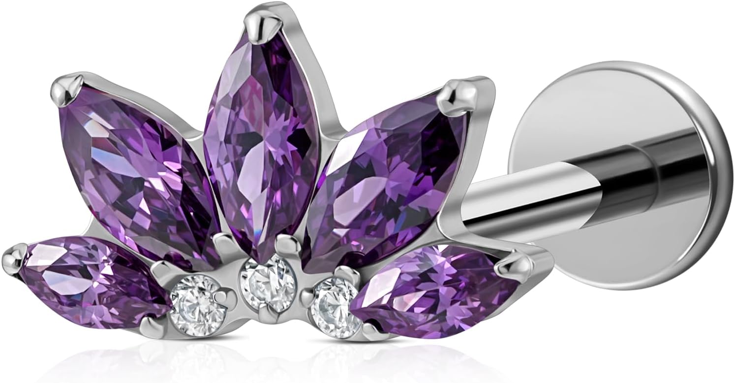 6mm 8mm ASTM F136 Titanium 16G Flatback Stud for Tragus Helix Conch - QIAO CrystalQIAO CrystalQIAO Crystal