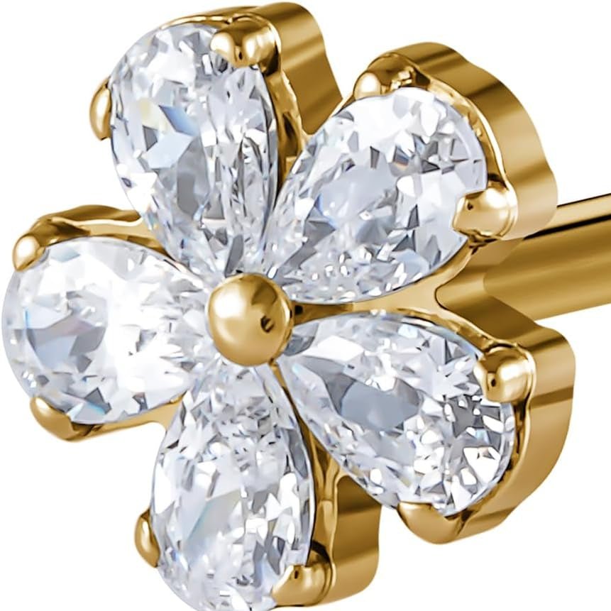 6mm 8mm ASTM F136 Titanium 16G Flatback Stud for Tragus Helix Conch - QIAO CrystalQIAO CrystalQIAO Crystal