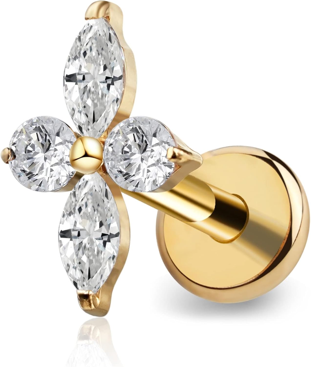 6mm 8mm ASTM F136 Titanium 16G Flatback Stud for Tragus Helix Conch - QIAO CrystalQIAO CrystalQIAO Crystal