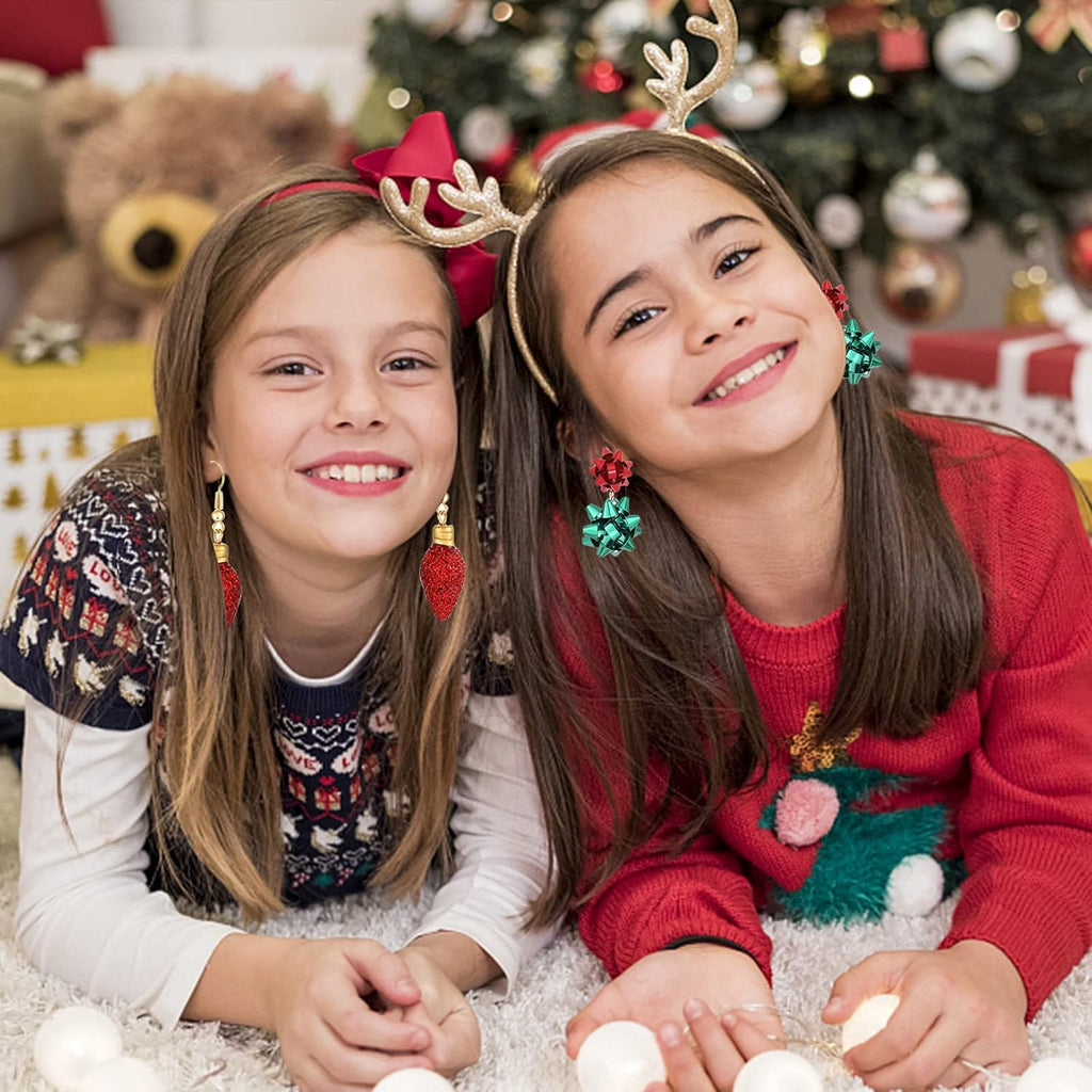 6Pairs Christmas Earrings Holiday Xmas Bow Earrings Glitter Light Bulb Dangle Earrings Hypoallergenic Stud Earrings for Women Christmas Holiday Jewelry - 我的商店我的商店我的商店