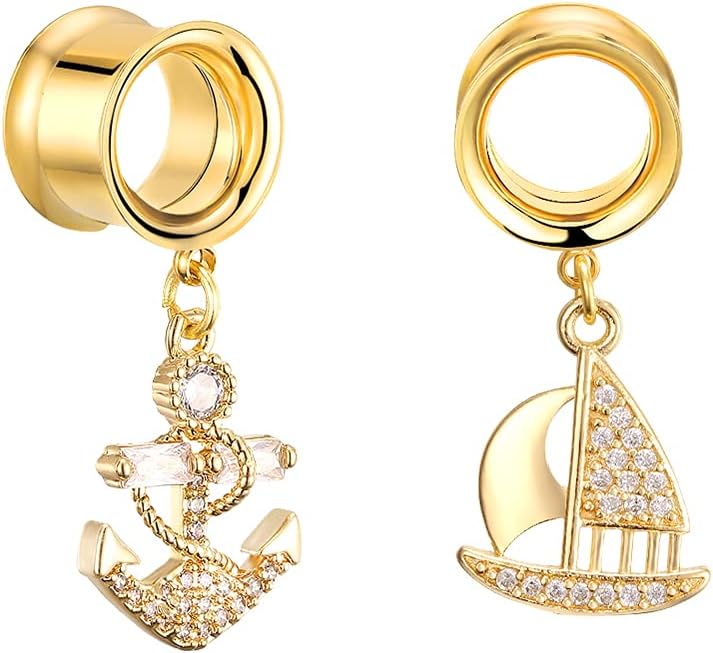 6PCS Set Gold Crystal Large Dangle Ear Gauges Tunnels Plug Stretching Tapers Expander - QIAO CrystalQIAO CrystalQIAO Crystal