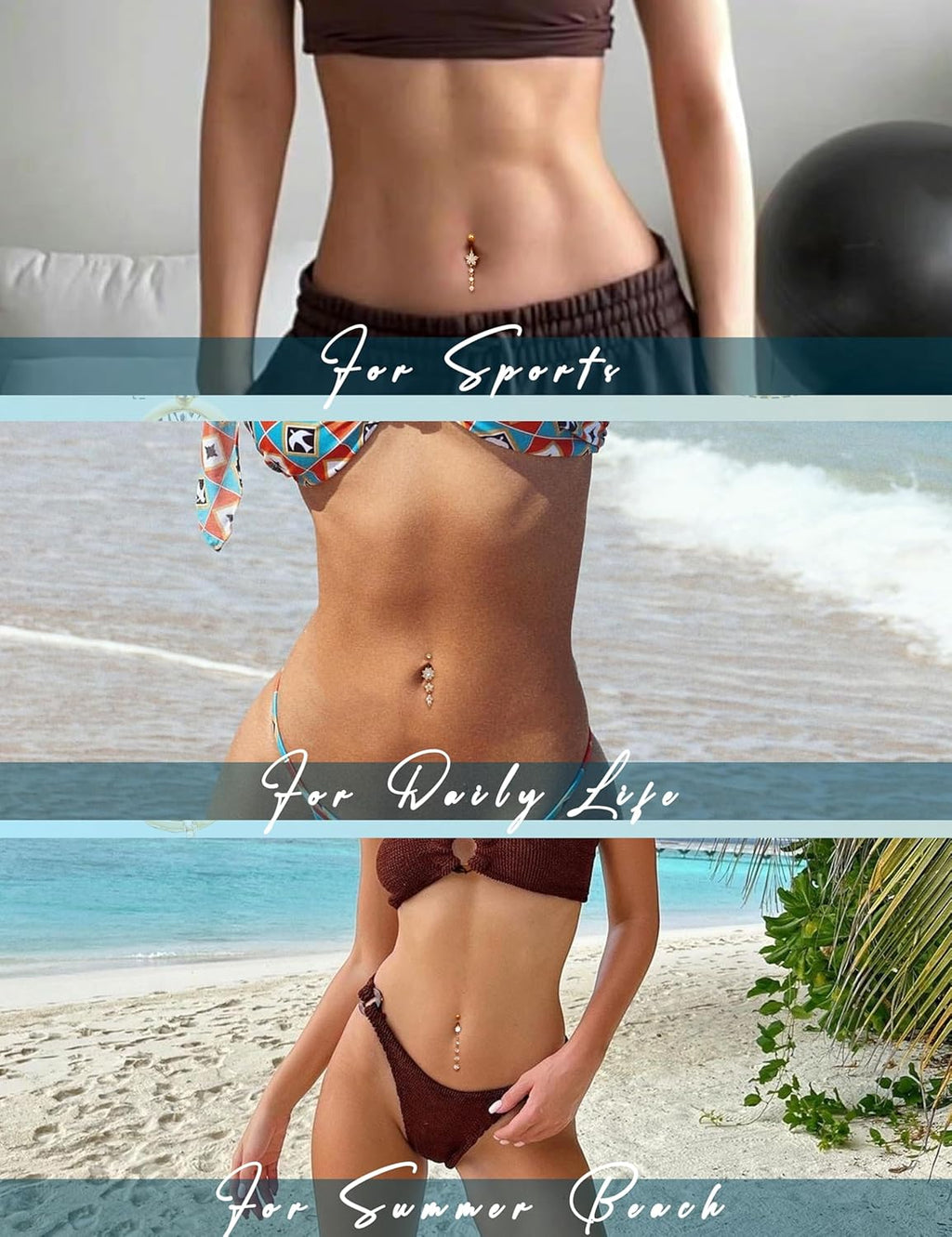 7 Pcs 14G Dangle Belly Button Rings for Women 316L Surgical Steel Curved Navel Barbell Body Jewelry Piercing - 我的商店我的商店我的商店