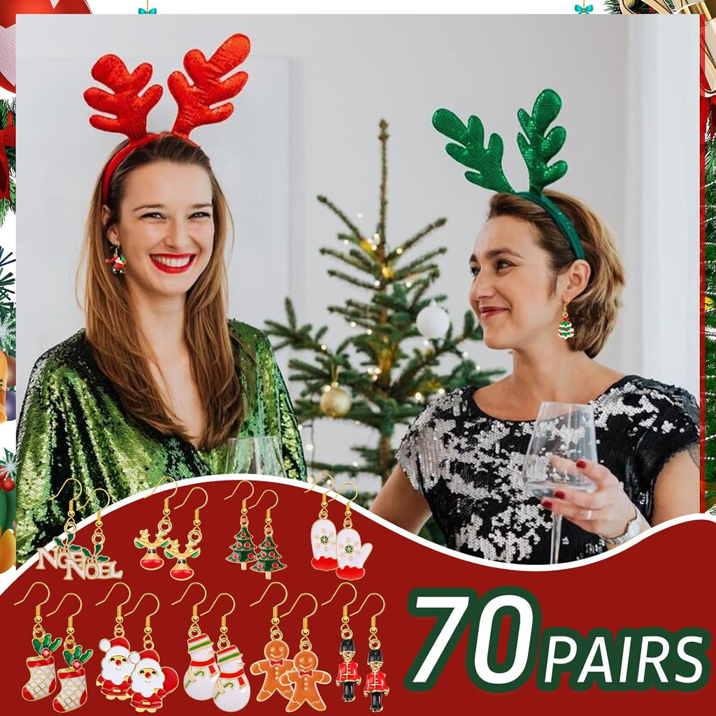 70 Pairs Christmas Earrings for Women Girls, Bulk Christmas Gift Holiday Dangle Earrings Cute Xmas Stud Earrings Set Christmas Party Jewelry Gifts - 我的商店我的商店我的商店