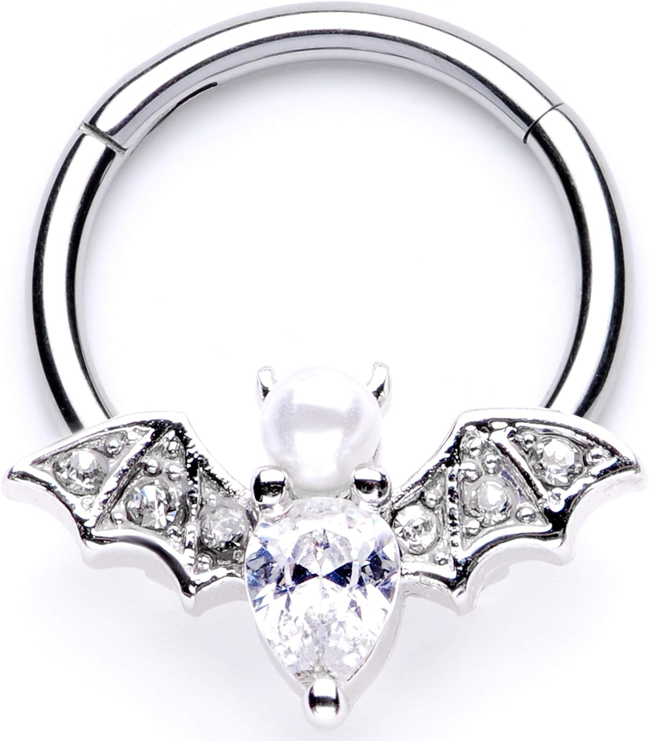 Womens 16G Steel Hinged Segment Ring Seamless Cartilage Nipple Ring Clear Bat Nose Hoop 3/8"