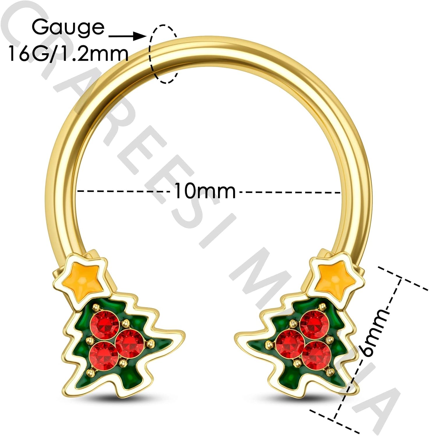 CM Crareesi Mania Christmas Tree Septum Ring 16G Septum Piercing Jewelry 316L Stainless Steel Gold Daith Piercing Jewelry 10mm Daith Earrings for Christmas