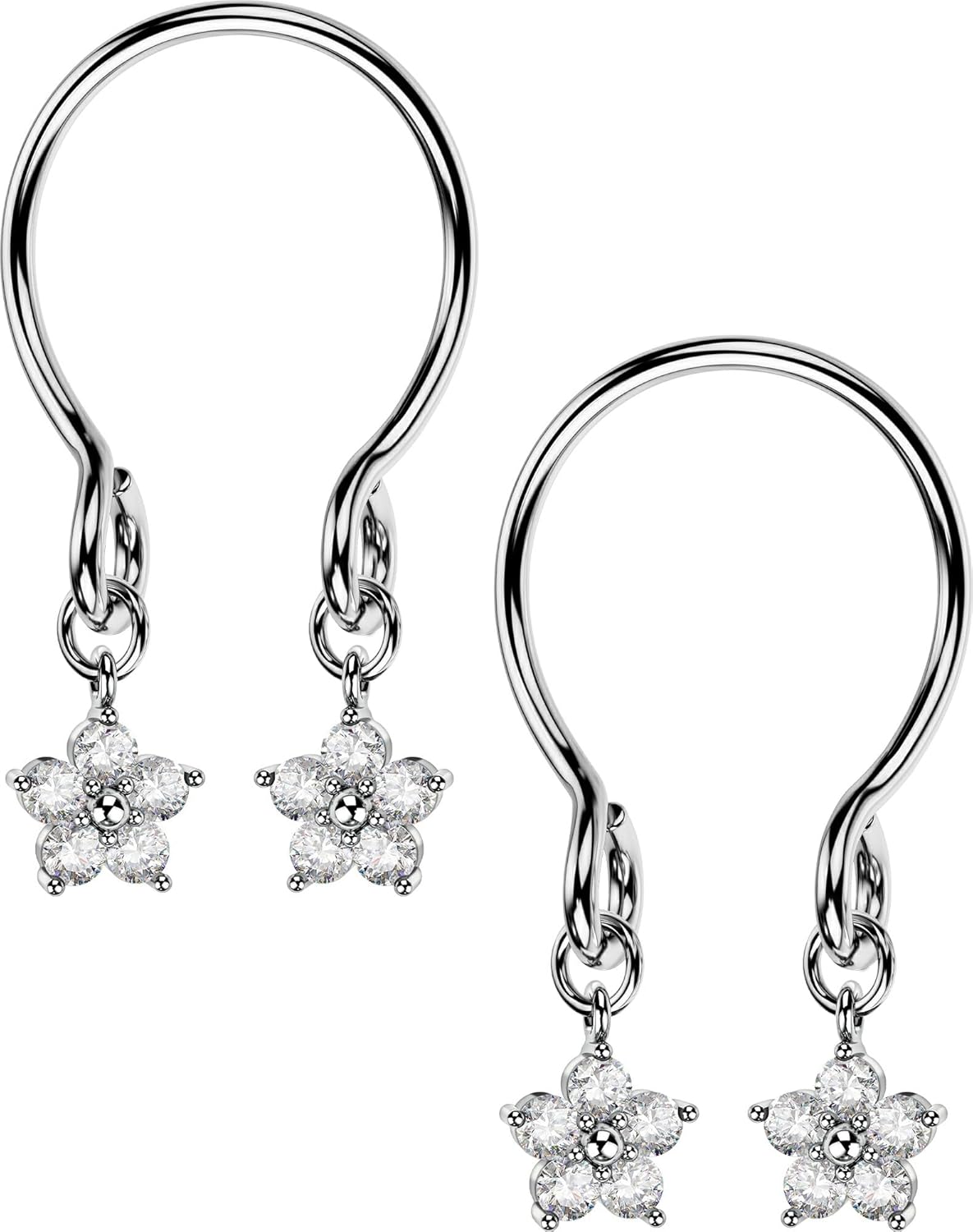 OUFER 2PCS Non Piercing Nipple Rings with Dangling Charms, Adjustable Stainless Steel Fake Nipple Jewelry for Women Men, Comfortable & Stylish Faux Piercing