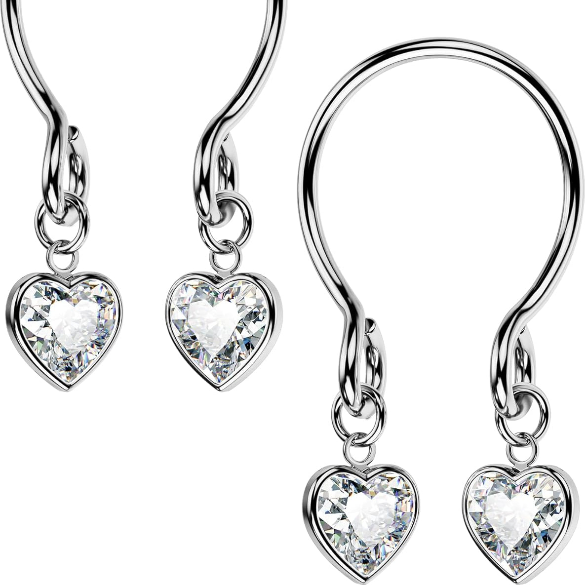 OUFER 2PCS Non Piercing Nipple Rings with Dangling Charms, Adjustable Stainless Steel Fake Nipple Jewelry for Women Men, Comfortable & Stylish Faux Piercing