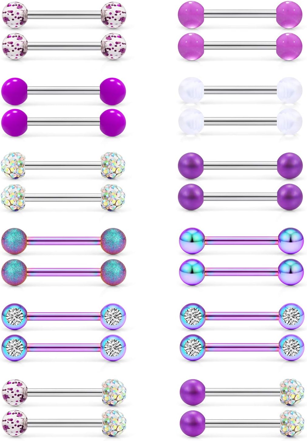 Cisyozi 16G 14G Nipple Piercing Jewelry Tongue Rings Hypoallergenic 316L Surgical Steel Nipple Tongue Barbells Piercing Jewelry for Women Men Shining and Cute 12 Pairs