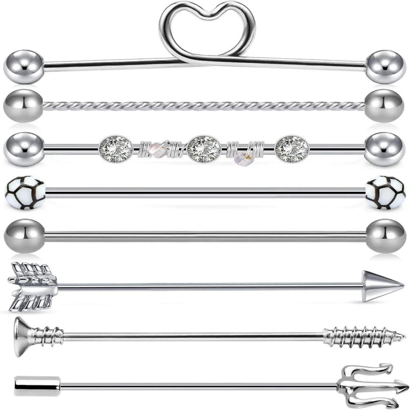 8pcs 14G Industrial Barbell 316L Surgical Stainless Steel Earring Cartilage