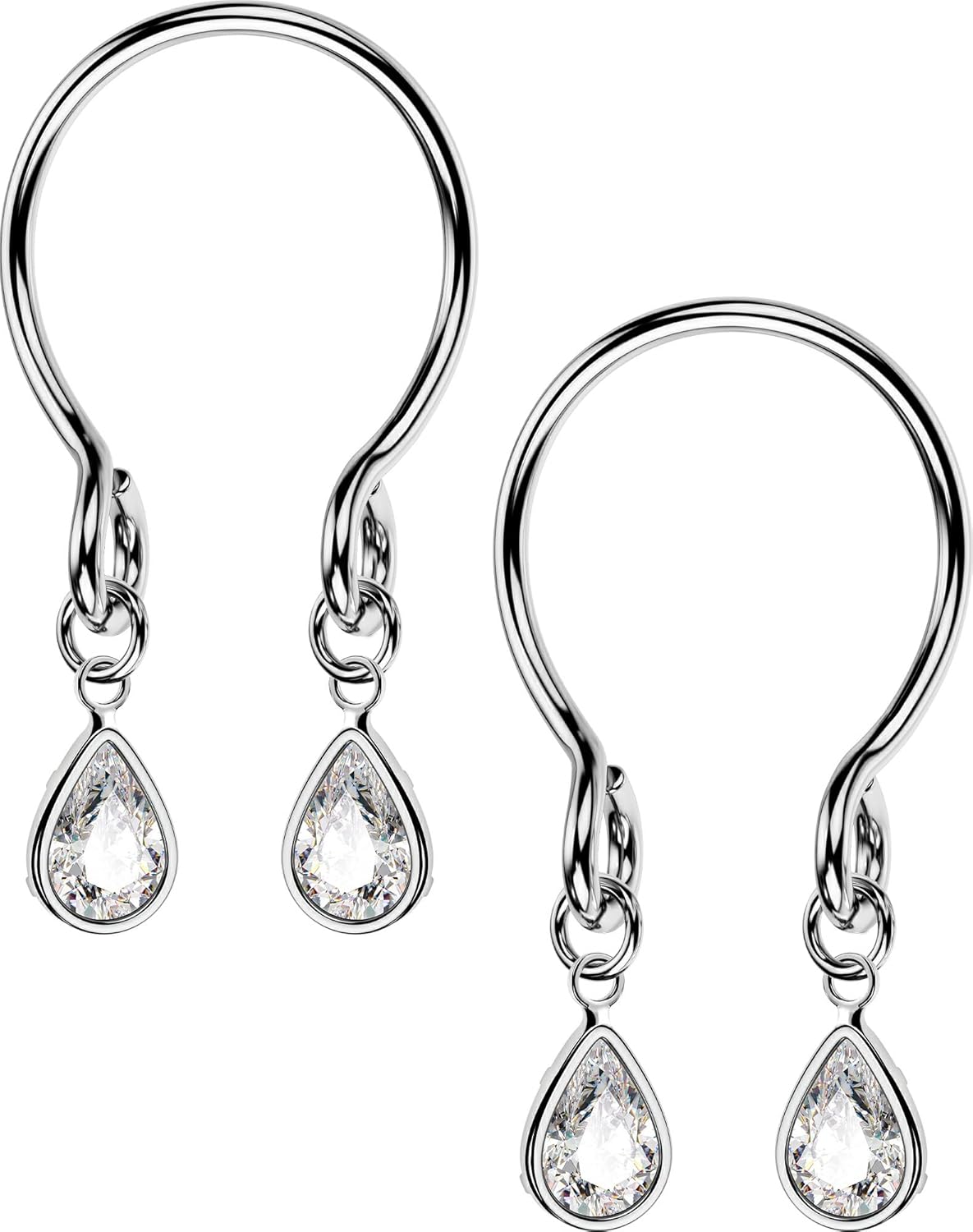 OUFER 2PCS Non Piercing Nipple Rings with Dangling Charms, Adjustable Stainless Steel Fake Nipple Jewelry for Women Men, Comfortable & Stylish Faux Piercing