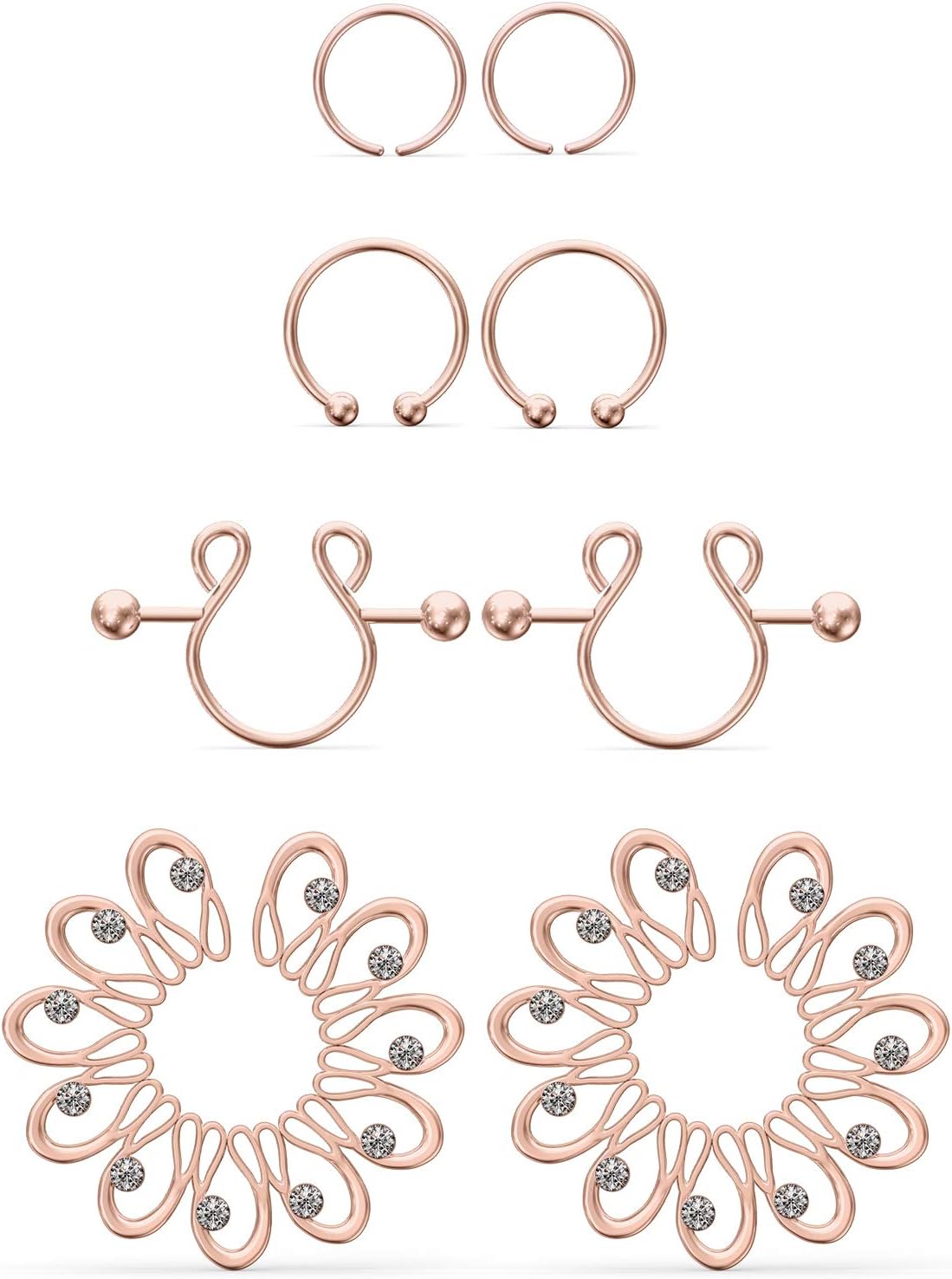 Jenxnjsjo Fake Nipple Rings, Fake Nipple Piercing, Faux Nipple Piercing, Nipple Rings Non Piercing, Non Piercing Nipple Rings, Fake Nipple Ring, Fake Nipple Piercings, Faux Nipple Rings for Women