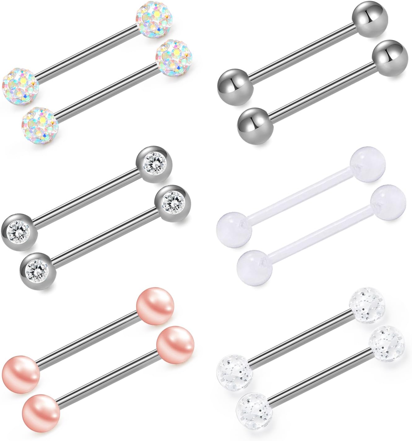 VCMART 12mm-18mm 14G Tongue Rings Nipple Straight Barbells Surgical Steel Body Piercing Jewelry