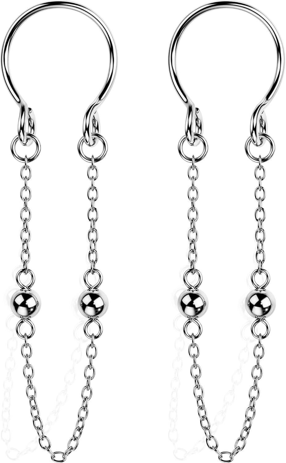 OUFER 2PCS Non Piercing Nipple Rings with Dangling Charms, Adjustable Stainless Steel Fake Nipple Jewelry for Women Men, Comfortable & Stylish Faux Piercing