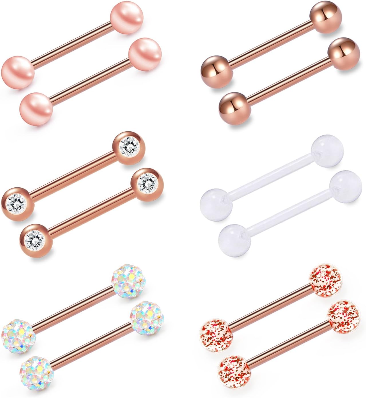 VCMART 12mm-18mm 14G Tongue Rings Nipple Straight Barbells Surgical Steel Body Piercing Jewelry