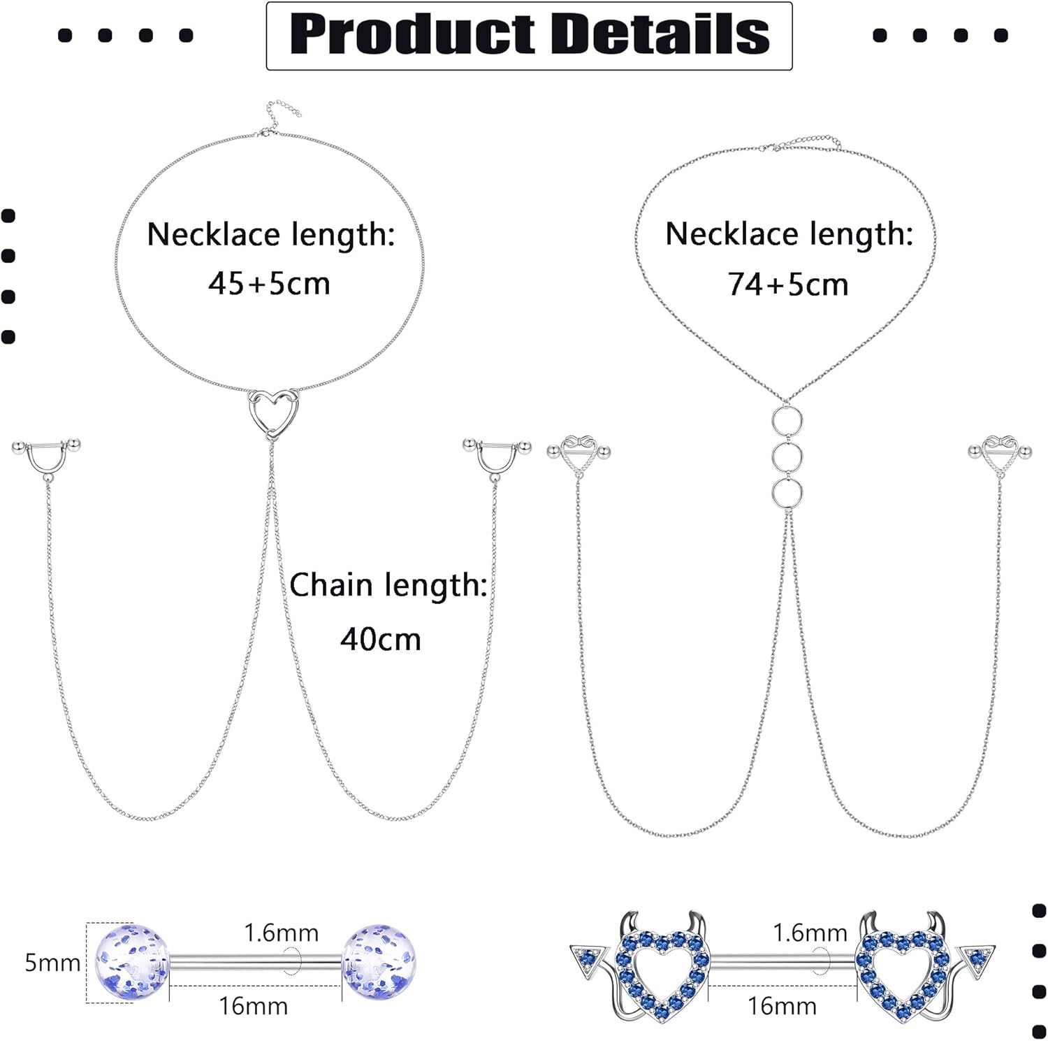 JOERICA 14G Stainless Steel Nipple Rings for Women CZ Butterfly Heart Nipple Rings with Choker Necklace Nipple Barbell Body Piercing Jewelry