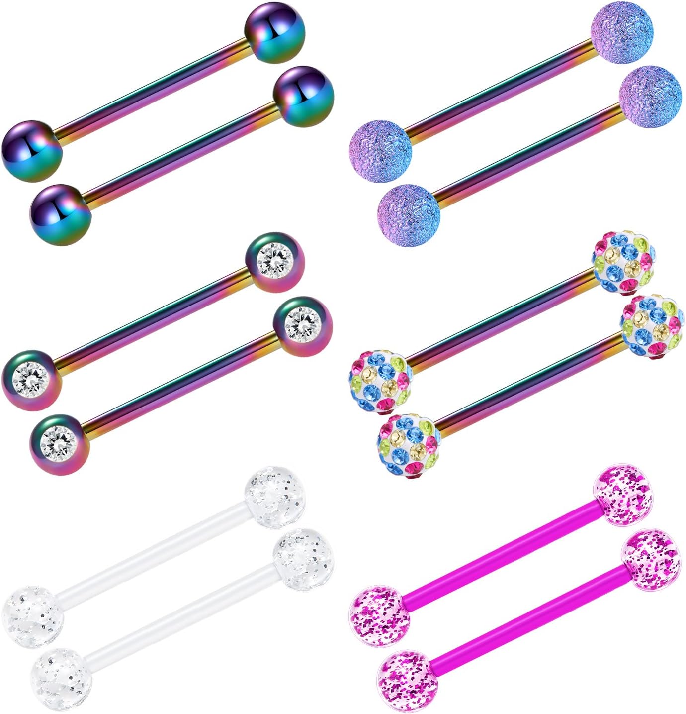 VCMART 12mm-18mm 14G Tongue Rings Nipple Straight Barbells Surgical Steel Body Piercing Jewelry
