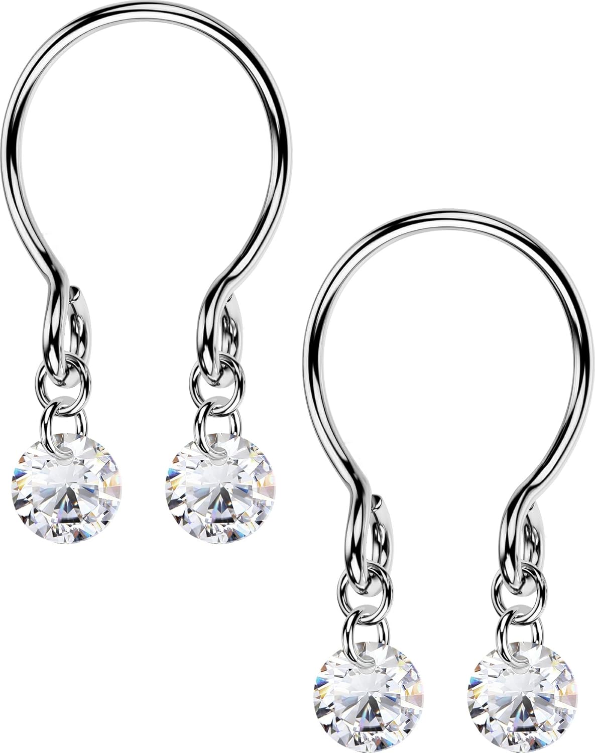 OUFER 2PCS Non Piercing Nipple Rings with Dangling Charms, Adjustable Stainless Steel Fake Nipple Jewelry for Women Men, Comfortable & Stylish Faux Piercing