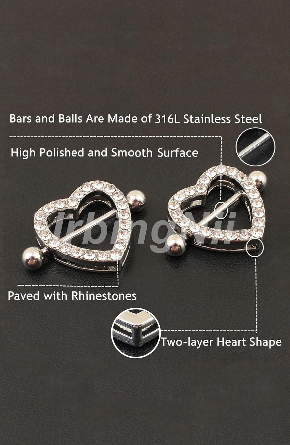 Stainless Steel Heart Nipple Rings Nipple Piercings for Women Body Piercing Jewelry 14G