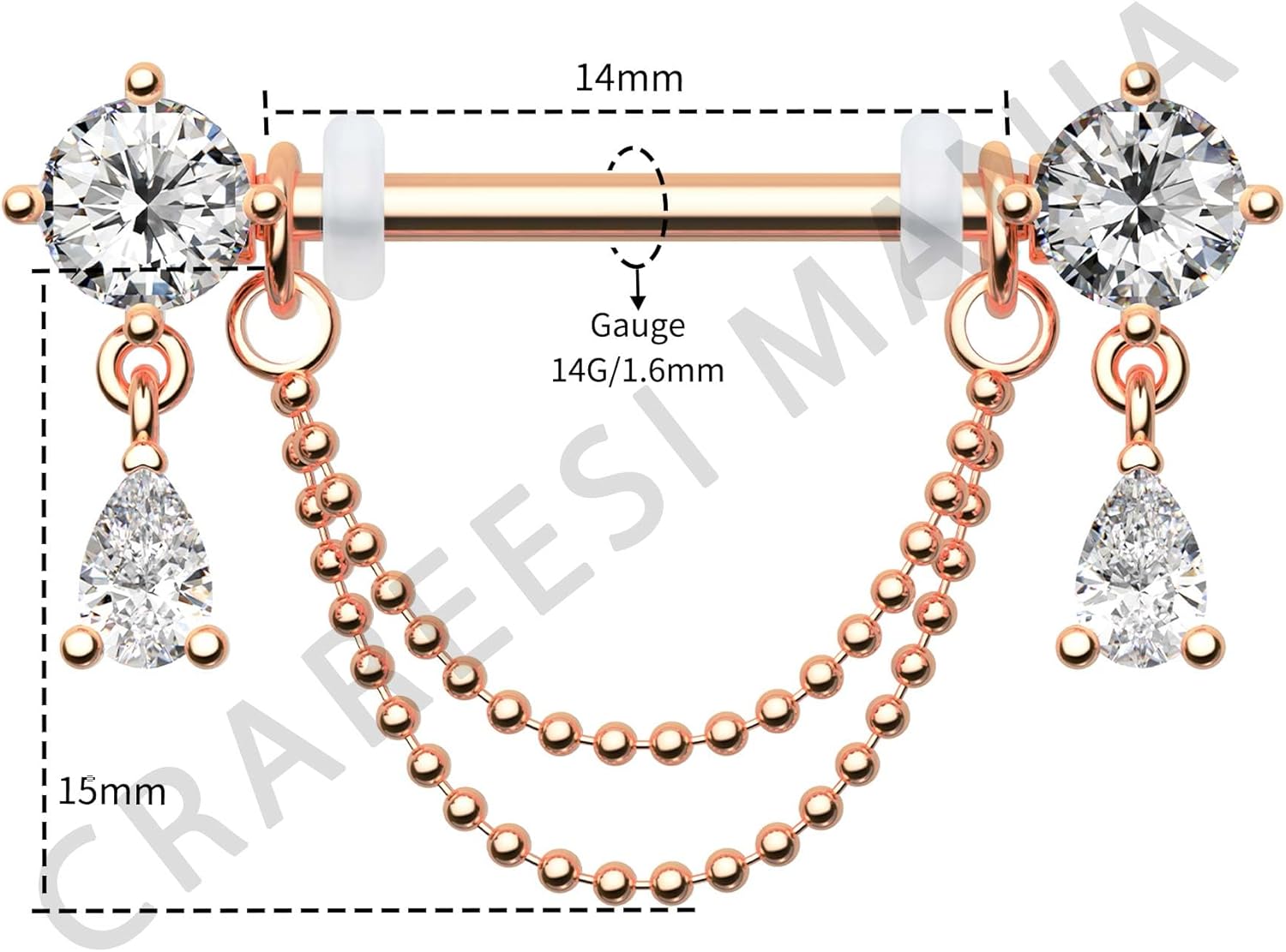 CM Crareesi Mania 14G Nipple Rings Double Chain Nipple Piercing Jewelry Teardrop Nipple Jewelry 316L Stainless Steel Nipple Piercing Rings for Women