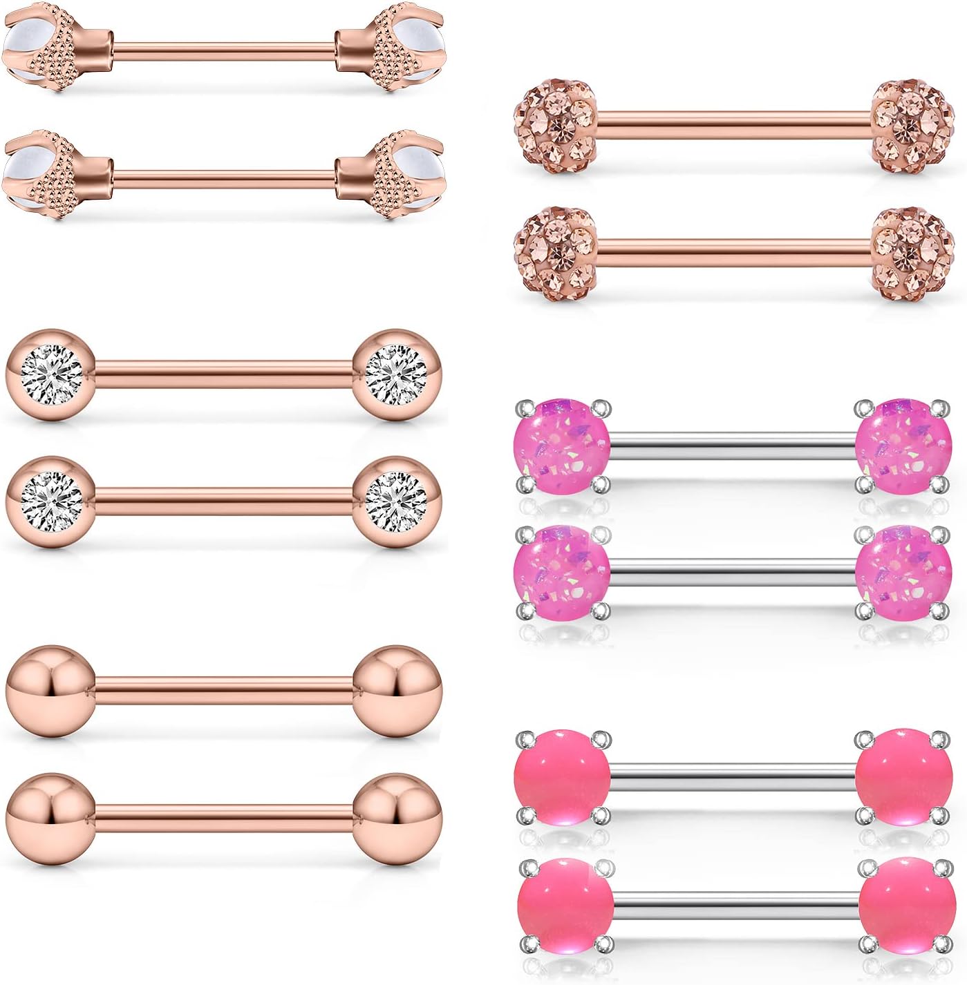 Vsnnsns 16G Nipple Piercing Jewelry - Surgical Steel Cubic Zirconia Dragon Claw Straight Barbell Nipple Rings in Silver & Rose Gold