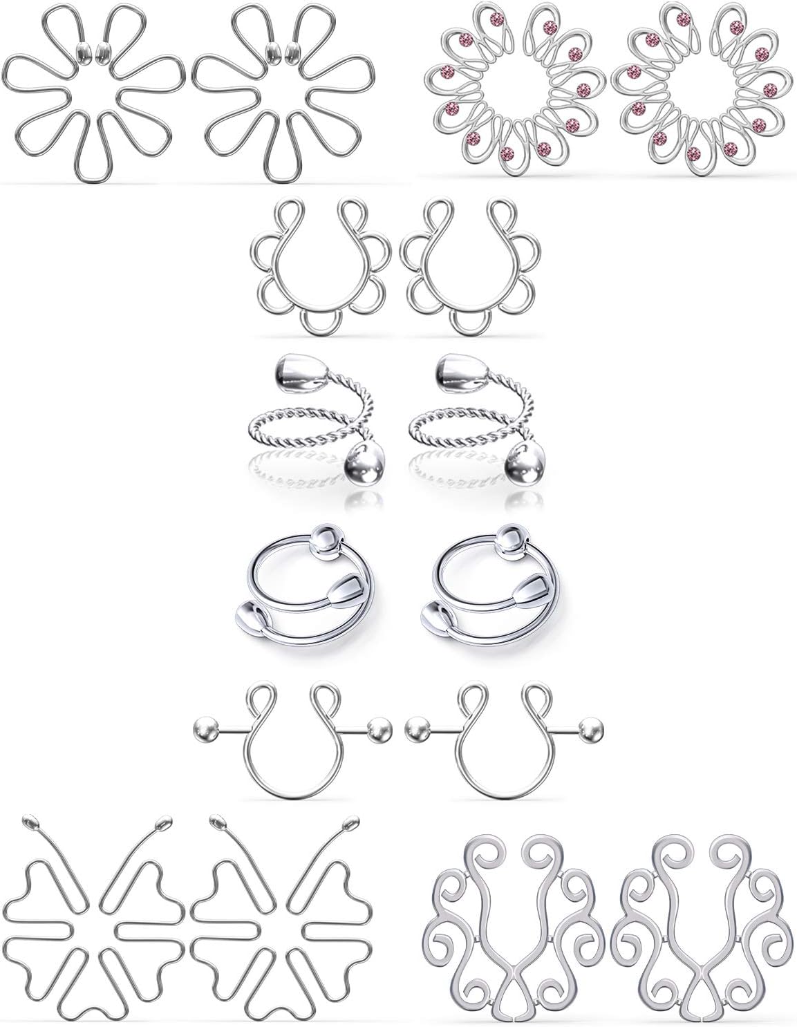 Jenxnjsjo Fake Nipple Rings, Fake Nipple Piercing, Faux Nipple Piercing, Nipple Rings Non Piercing, Non Piercing Nipple Rings, Fake Nipple Ring, Fake Nipple Piercings, Faux Nipple Rings for Women