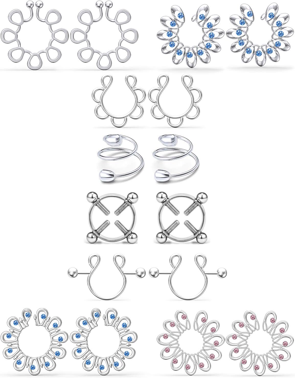 Jenxnjsjo Fake Nipple Rings, Fake Nipple Piercing, Faux Nipple Piercing, Nipple Rings Non Piercing, Non Piercing Nipple Rings, Fake Nipple Ring, Fake Nipple Piercings, Faux Nipple Rings for Women