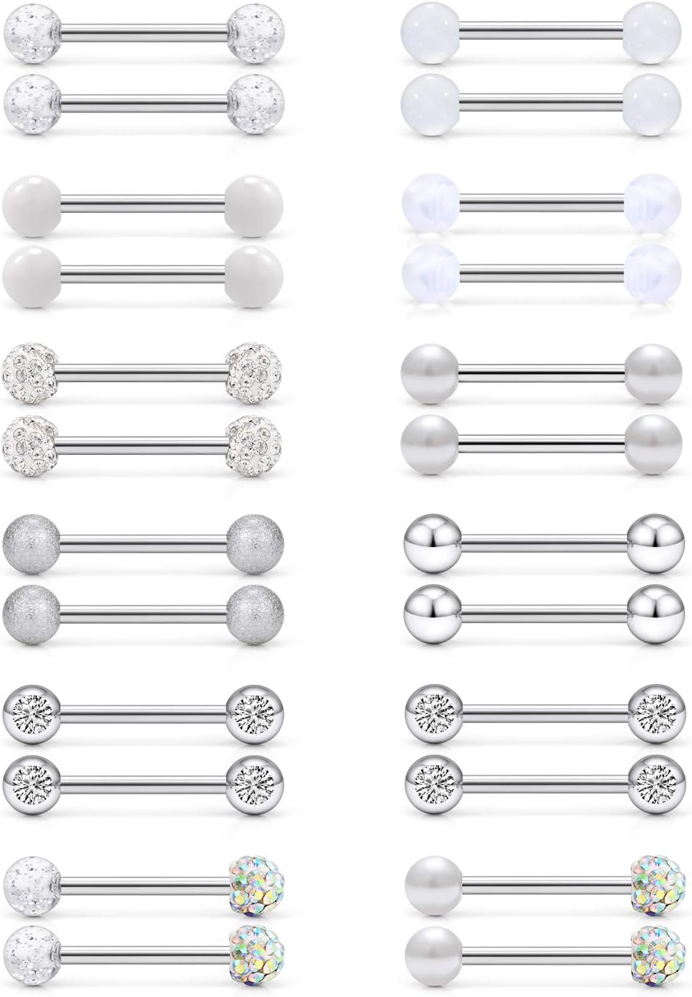 Cisyozi 16G 14G Nipple Piercing Jewelry Tongue Rings Hypoallergenic 316L Surgical Steel Nipple Tongue Barbells Piercing Jewelry for Women Men Shining and Cute 12 Pairs