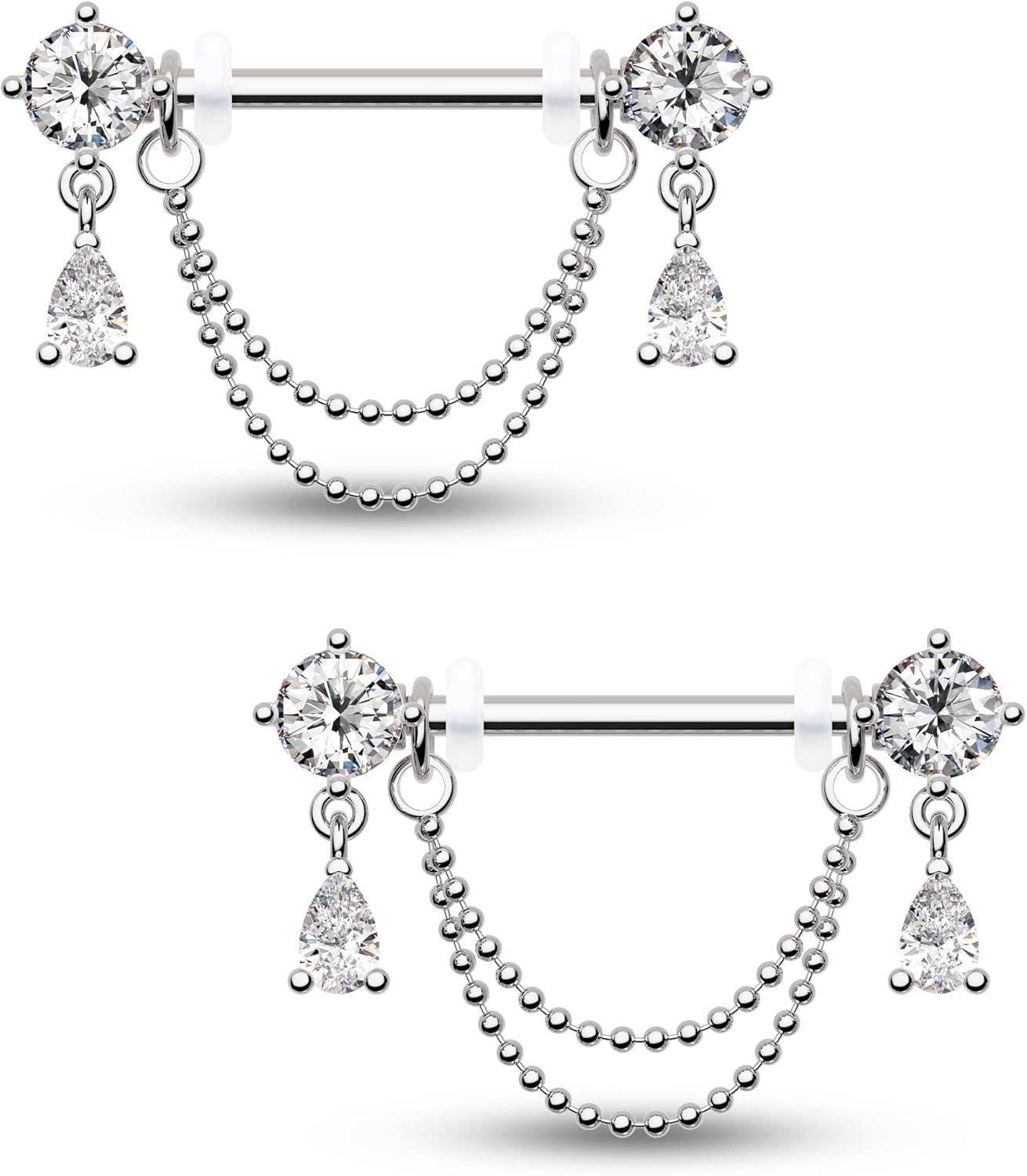 CM Crareesi Mania 14G Nipple Rings Double Chain Nipple Piercing Jewelry Teardrop Nipple Jewelry 316L Stainless Steel Nipple Piercing Rings for Women