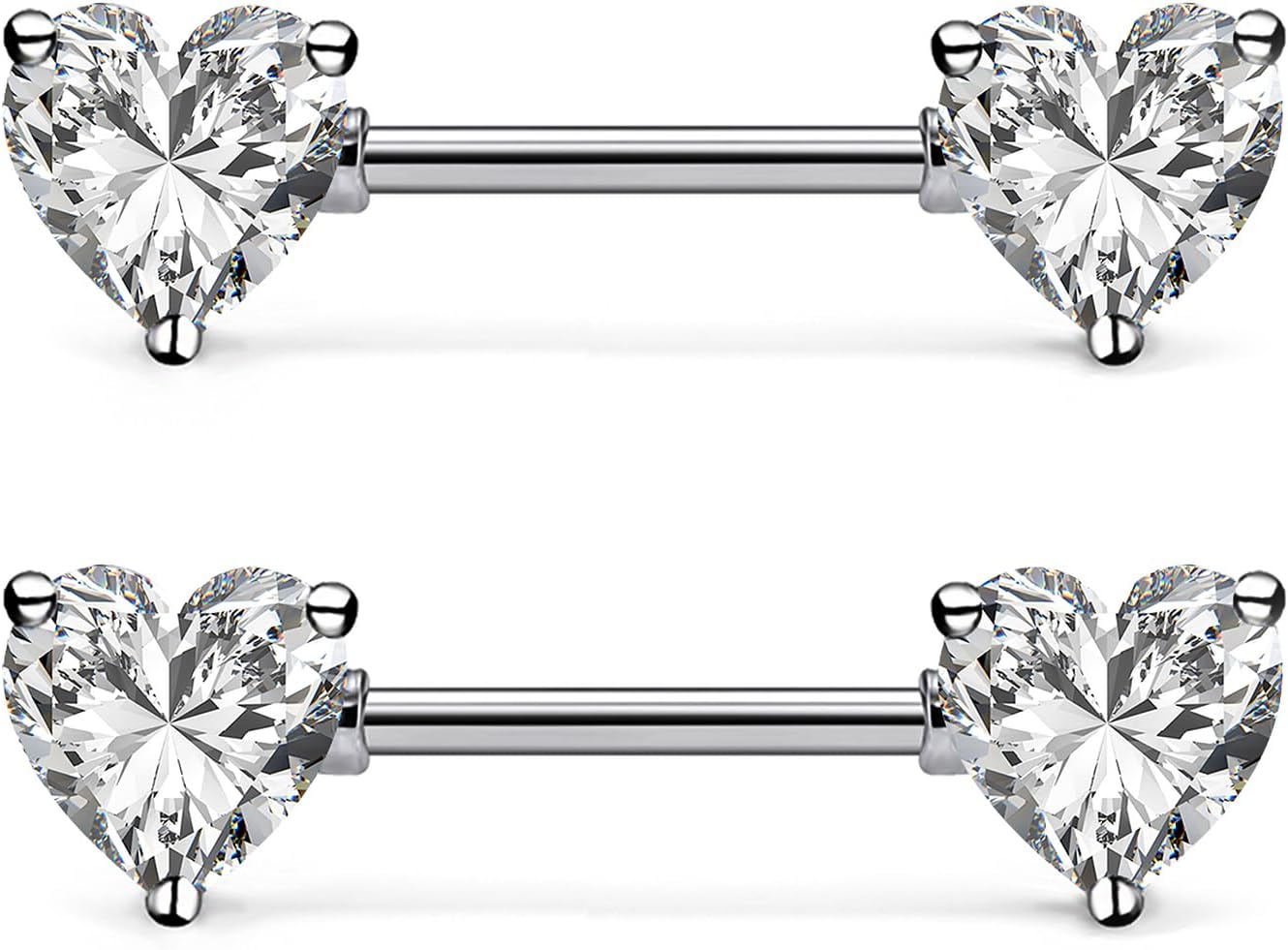 14G ASTM F136 Titanium Nipple Piercing Jewelry Heart CZ Nipple Barbell Jewelry Internally Threaded G23 Solid Titanium Nipple Piercing Barbell Ring Jewelry for Women Men 14 Gauge