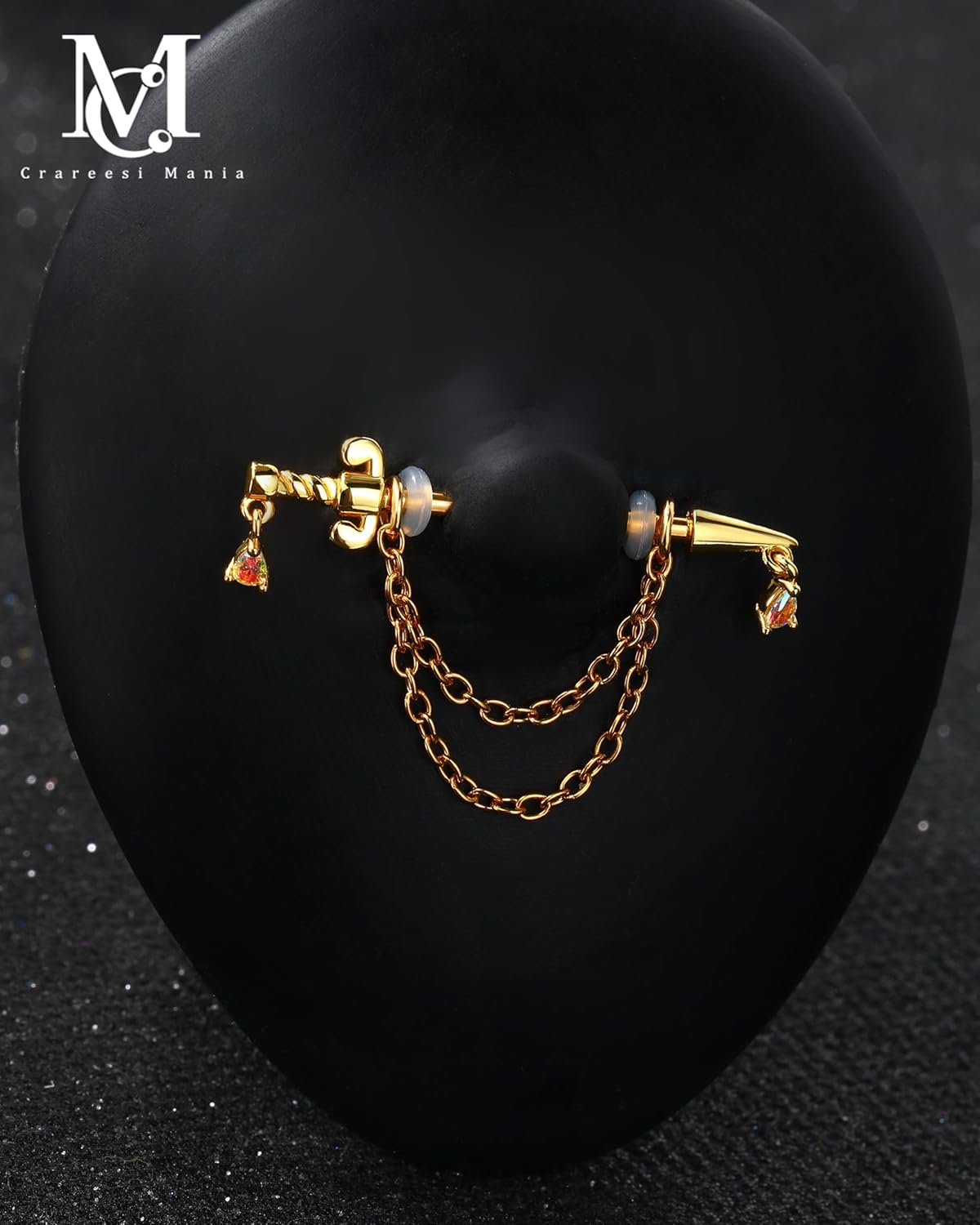 CM Crareesi Mania Dagger Nipple Ring 316L Stainless Steel Dangle Chain Nipple Piercing Jewelry 14G Gold Nipple Barbells for Women