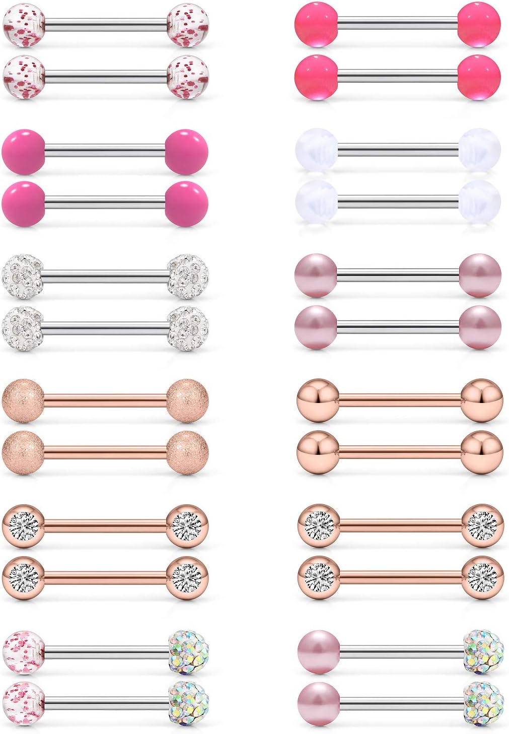 Cisyozi 16G 14G Nipple Piercing Jewelry Tongue Rings Hypoallergenic 316L Surgical Steel Nipple Tongue Barbells Piercing Jewelry for Women Men Shining and Cute 12 Pairs