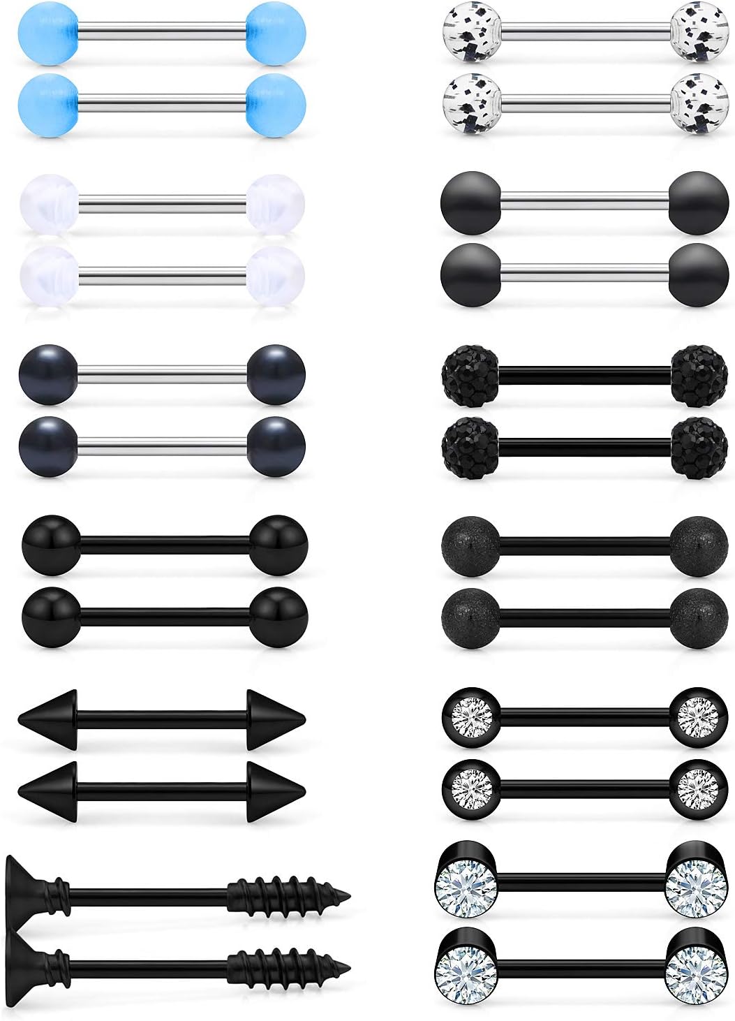 Cisyozi 16G 14G Nipple Piercing Jewelry Tongue Rings Hypoallergenic 316L Surgical Steel Nipple Tongue Barbells Piercing Jewelry for Women Men Shining and Cute 12 Pairs