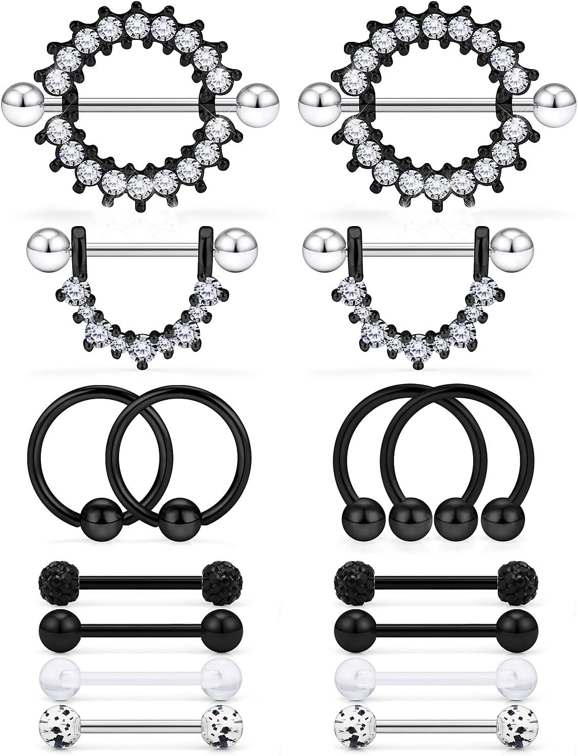 Cisyozi 16G 14G Nipple Piercing Jewelry Tongue Rings Hypoallergenic Surgical Steel Screw Nipple Tongue Shield Ring Barbell Body Piercing Jewelry Retainer for Women 9/16 Inch 14mm