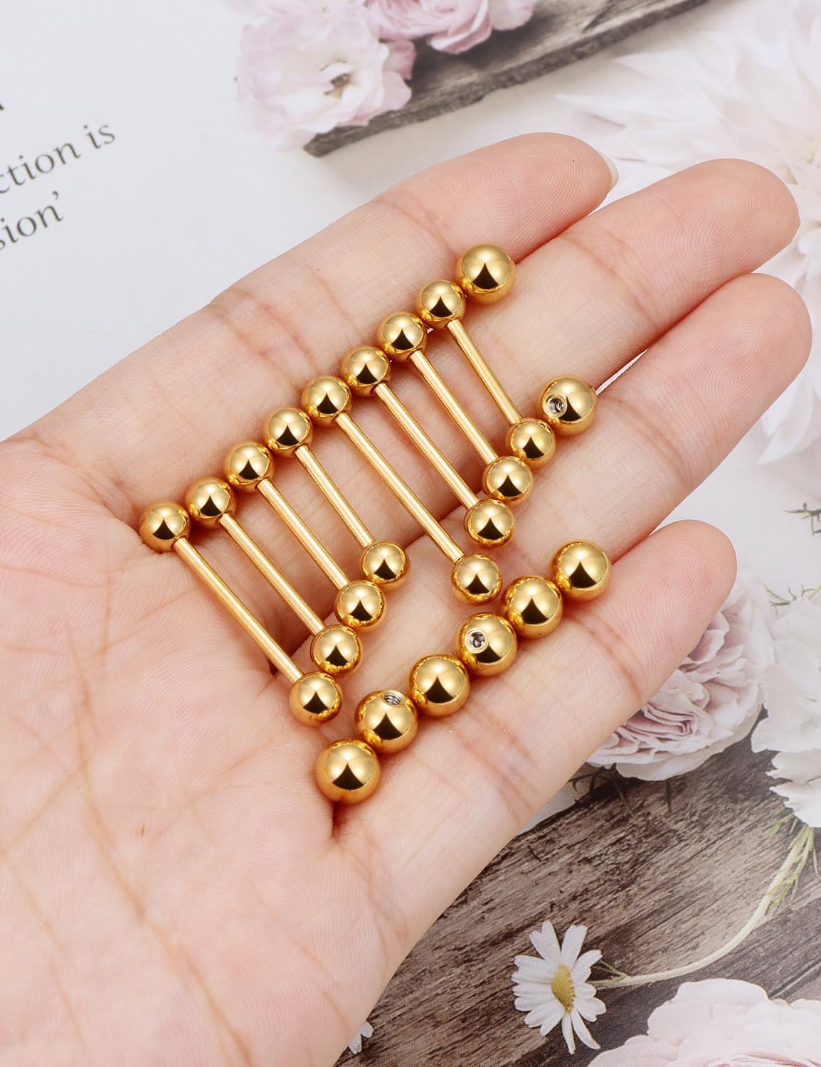 14G 16G Nipple Tongue Rings Stainless Steel Straight Barbells Piercing Jewelry Short Long Bar Silver Black Gold Bridge Piercings For Women Men 12Mm 14Mm 16Mm 18Mm Length Ball Size 5MM 6MM
