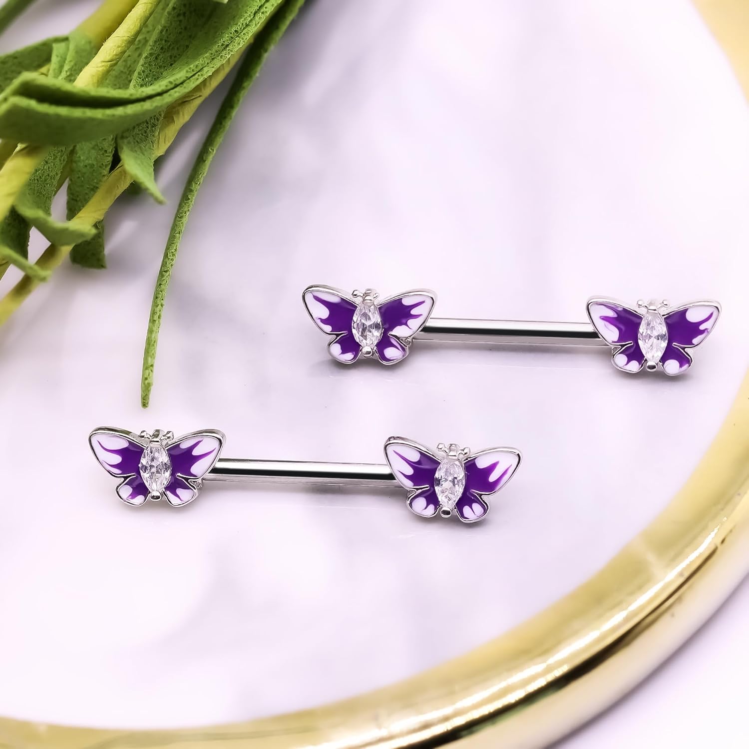 VERAMI 14G Stainless Steel Heart Nipple Rings and Barbell - Butterfly, Starlight Acrylic Ball, Tongue Rings for Women and Men