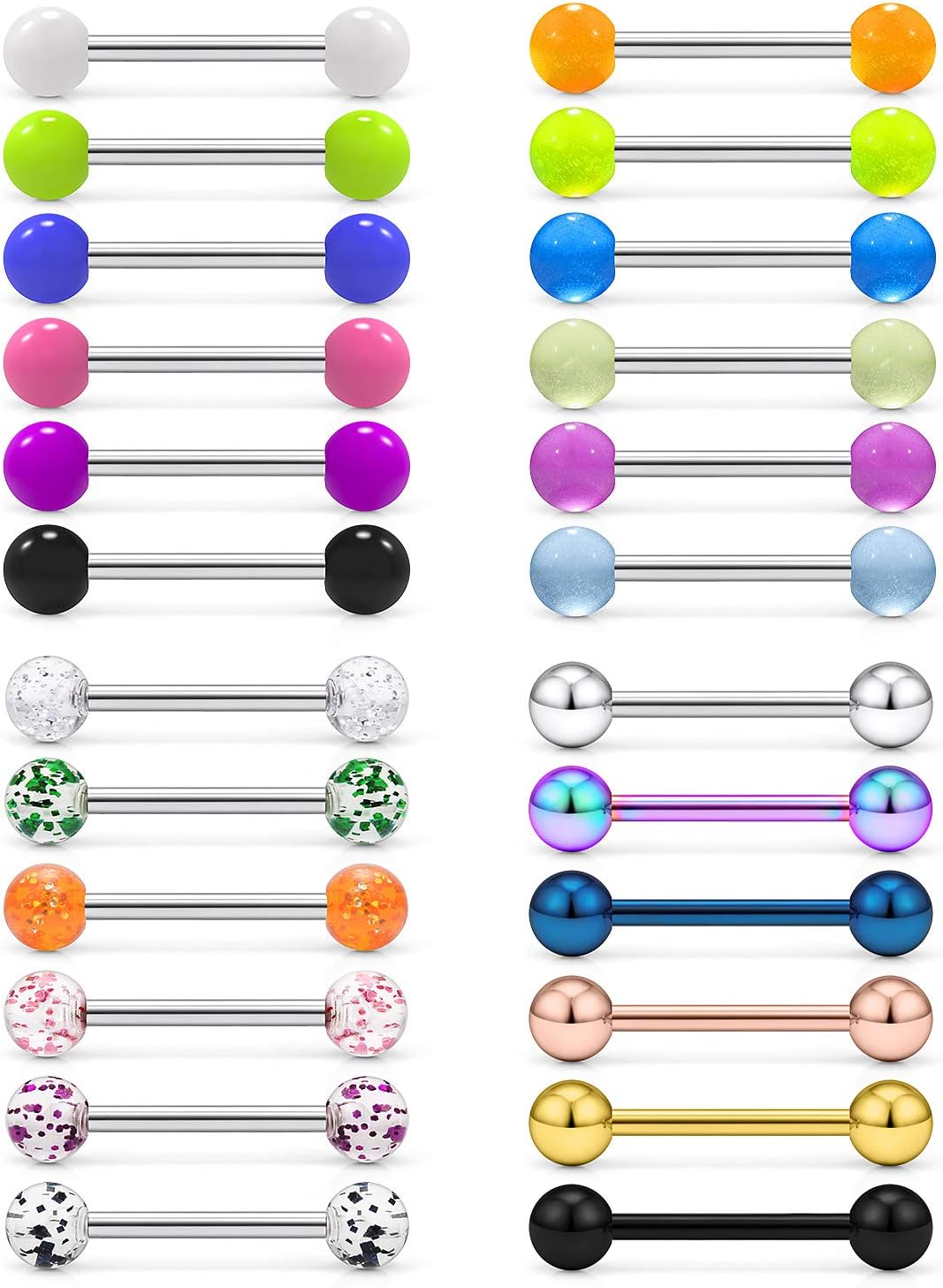 Ftovosyo 24-48pcs 14G 14-22mm Tongue Rings Nipple Straight Barbells Surgical Steel Nipplerings Bar Body Piercing Jewelry for Women Men