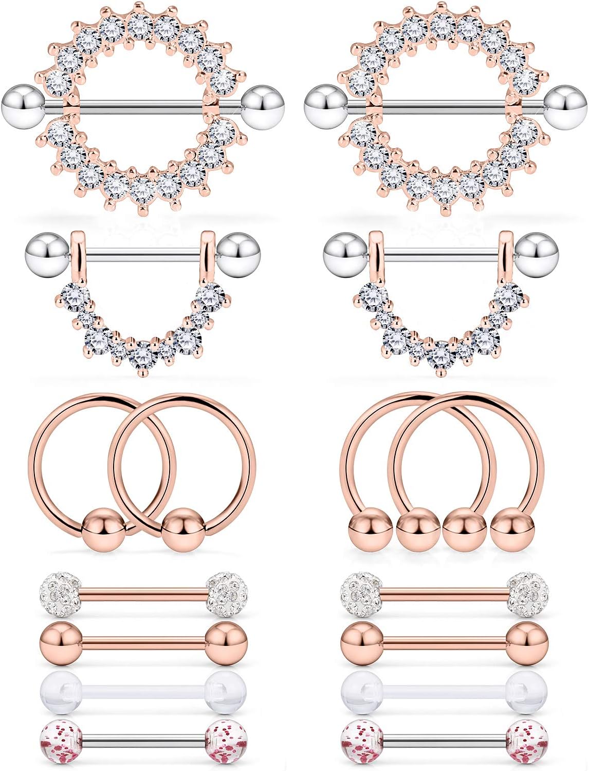 Cisyozi 16G 14G Nipple Piercing Jewelry Tongue Rings Hypoallergenic Surgical Steel Screw Nipple Tongue Shield Ring Barbell Body Piercing Jewelry Retainer for Women 9/16 Inch 14mm