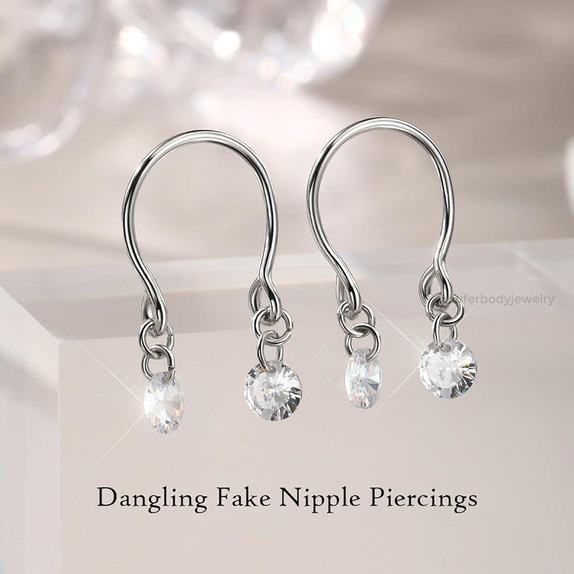 OUFER 2PCS Non Piercing Nipple Rings with Dangling Charms, Adjustable Stainless Steel Fake Nipple Jewelry for Women Men, Comfortable & Stylish Faux Piercing