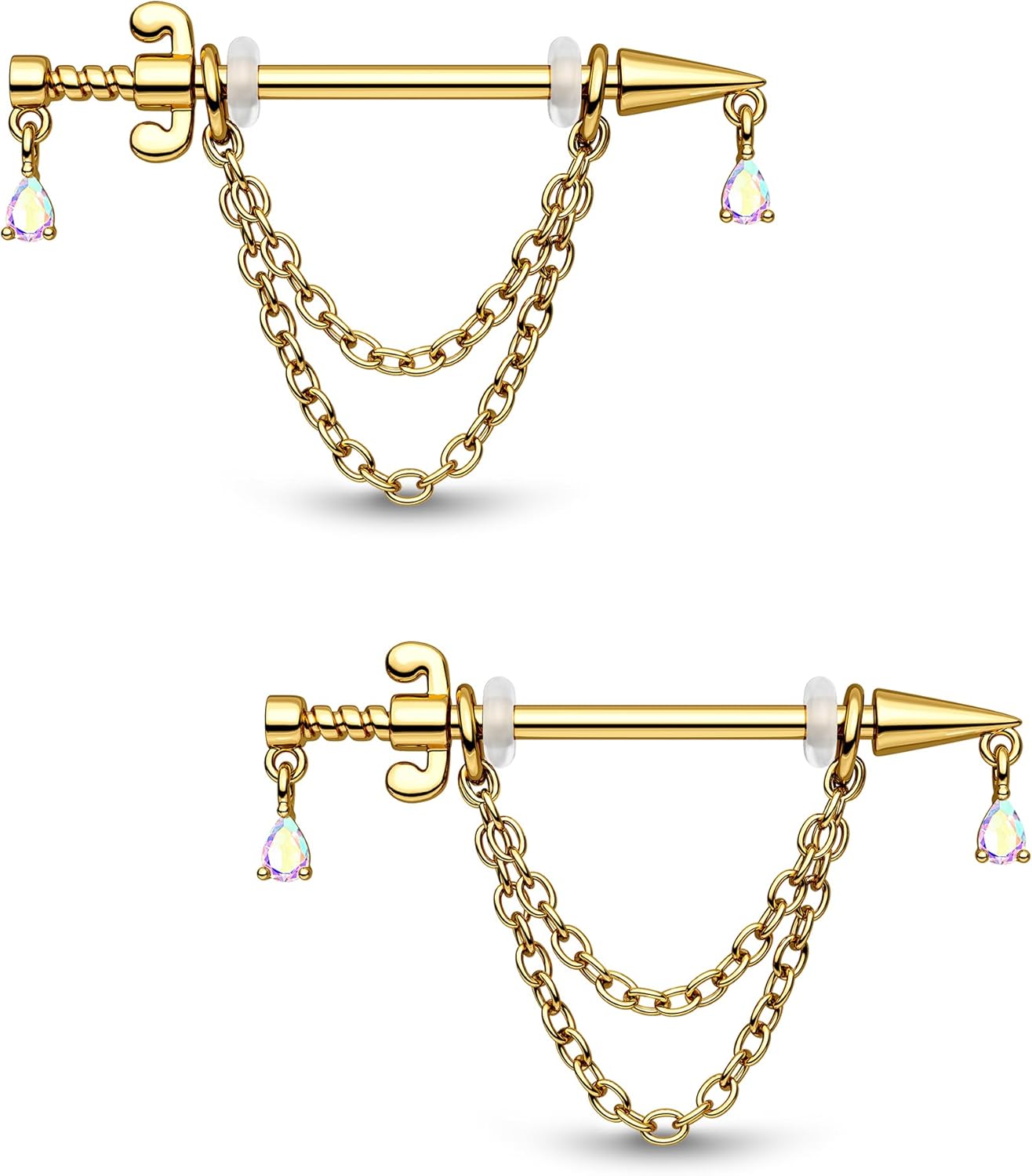 CM Crareesi Mania Dagger Nipple Ring 316L Stainless Steel Dangle Chain Nipple Piercing Jewelry 14G Gold Nipple Barbells for Women