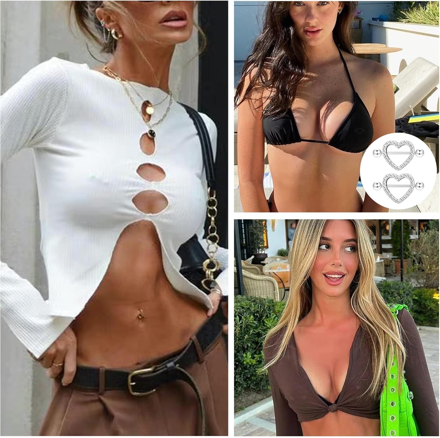 8 Pairs 14G Nipple Rings for Women Stainless Steel CZ Striaght Barbell Tongue Ring Nipple ring Set Butterfly Devil Heart Nipple Piercing Jewelry 16mm 5/8Inch - QIAO CrystalQIAO CrystalQIAO Crystal