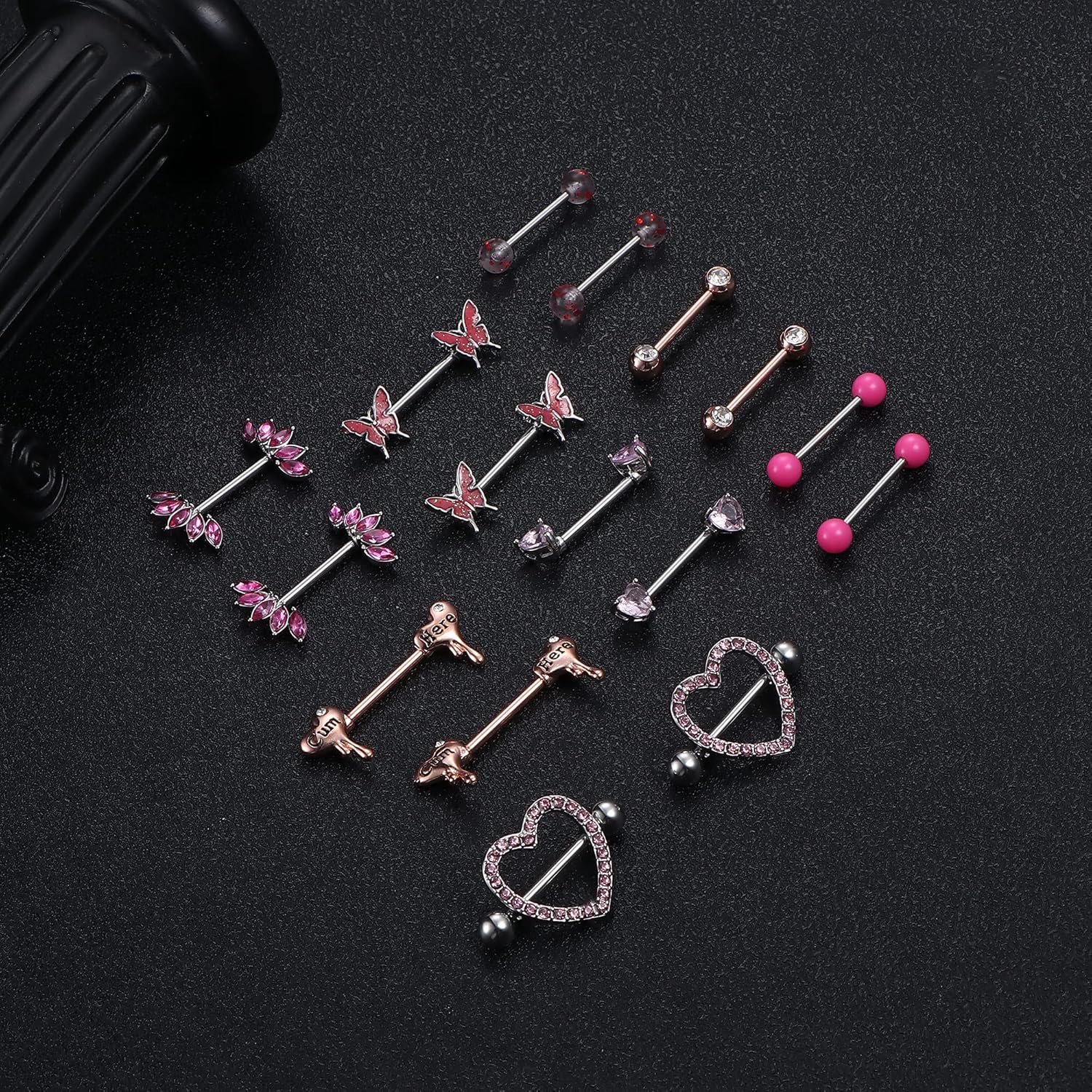 8 Pairs Nipple Rings 14G Stainless Steel Nipplerings CZ Heart Butterfly Ball Tongue Barbell Rings Retainer Body Piercing Jewelry for Women - QIAO CrystalQIAO CrystalQIAO Crystal