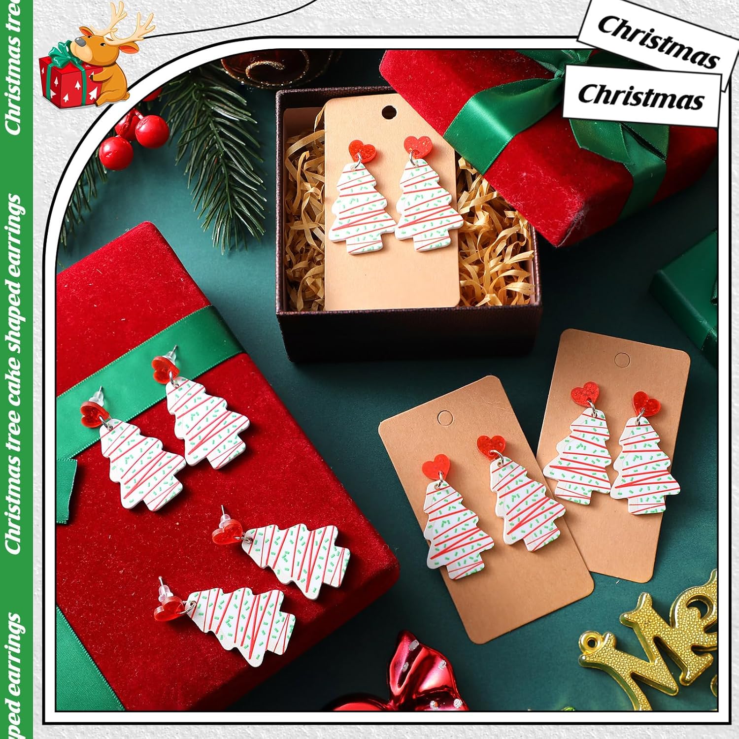 8 Pairs of Christmas Earrings Xmas Earrings Hook Christmas Trees Cake Earrings Dangle Drop Cute Gifts for Women - 我的商店我的商店我的商店