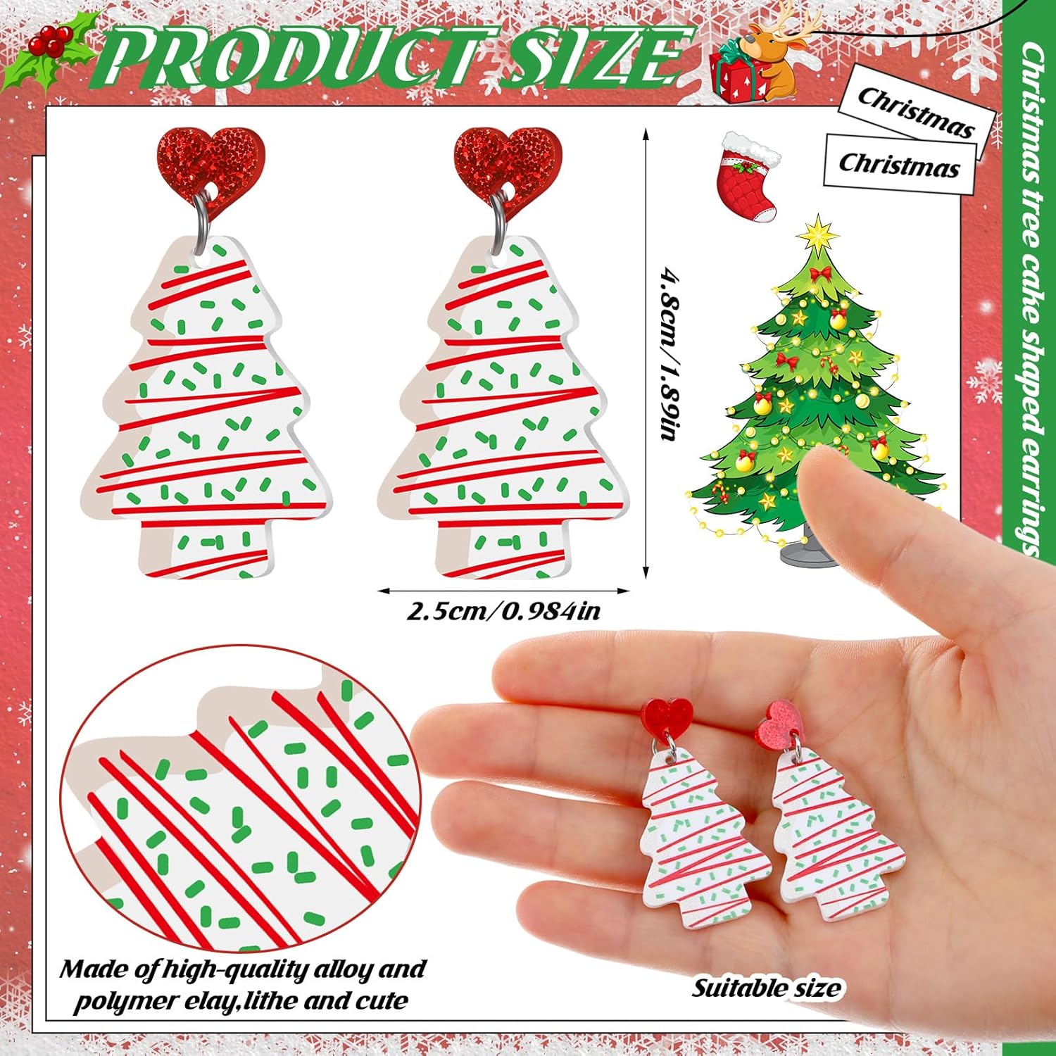 8 Pairs of Christmas Earrings Xmas Earrings Hook Christmas Trees Cake Earrings Dangle Drop Cute Gifts for Women - 我的商店我的商店我的商店