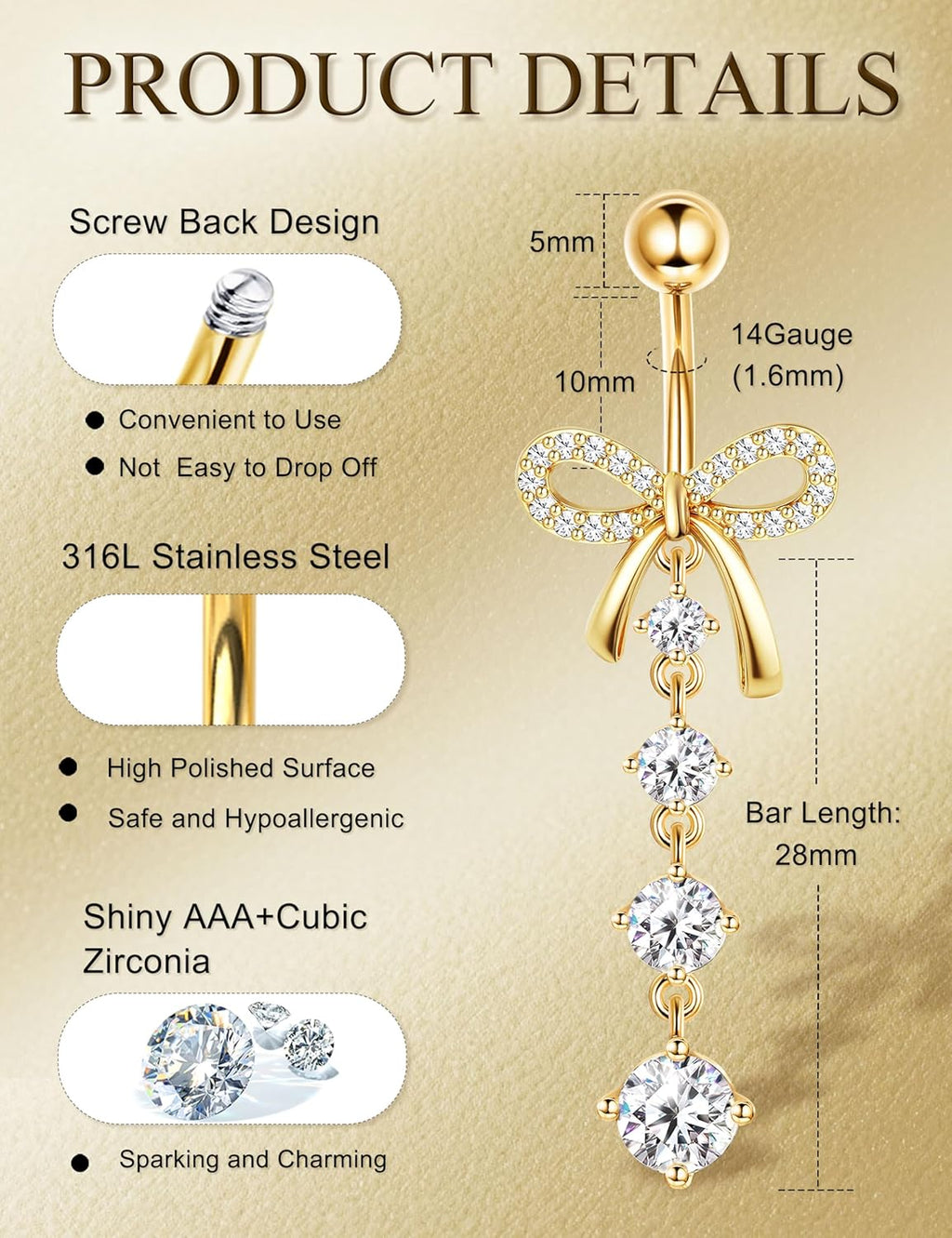 8 Pcs Belly Button Ring Dangle Hypoallergenic Surgical Stainless Steel Belly Rings for Women CZ Pearl Heart Butterfly Bow Flower Navel Piercing Jewelry Dangly Curved Navel Ring - 我的商店我的商店我的商店