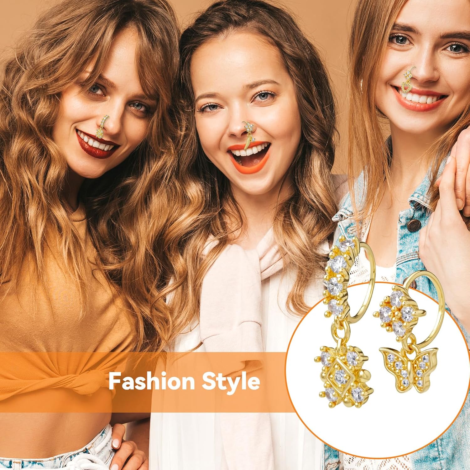 8 Pcs Dangle Nose Rings Hoop for Women,Gold Hoop Nose Rings - QIAO CrystalQIAO CrystalQIAO Crystal