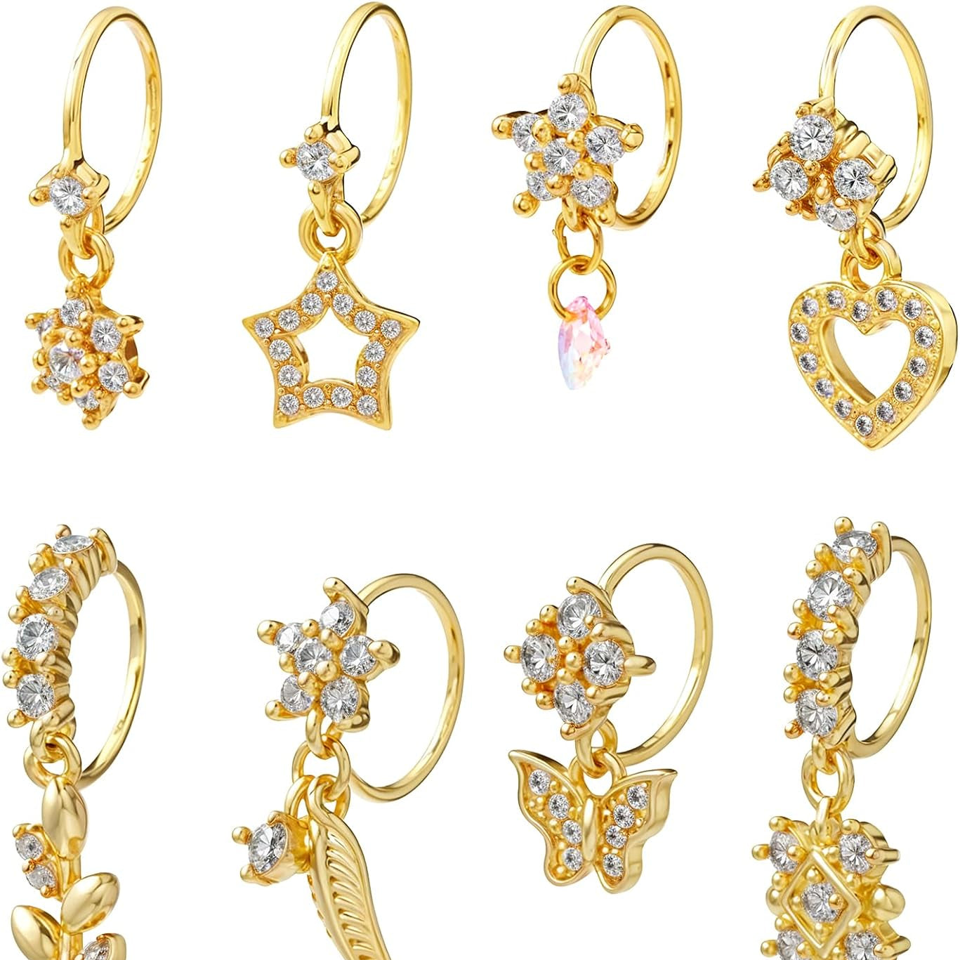 8 Pcs Dangle Nose Rings Hoop for Women,Gold Hoop Nose Rings - QIAO CrystalQIAO CrystalQIAO Crystal