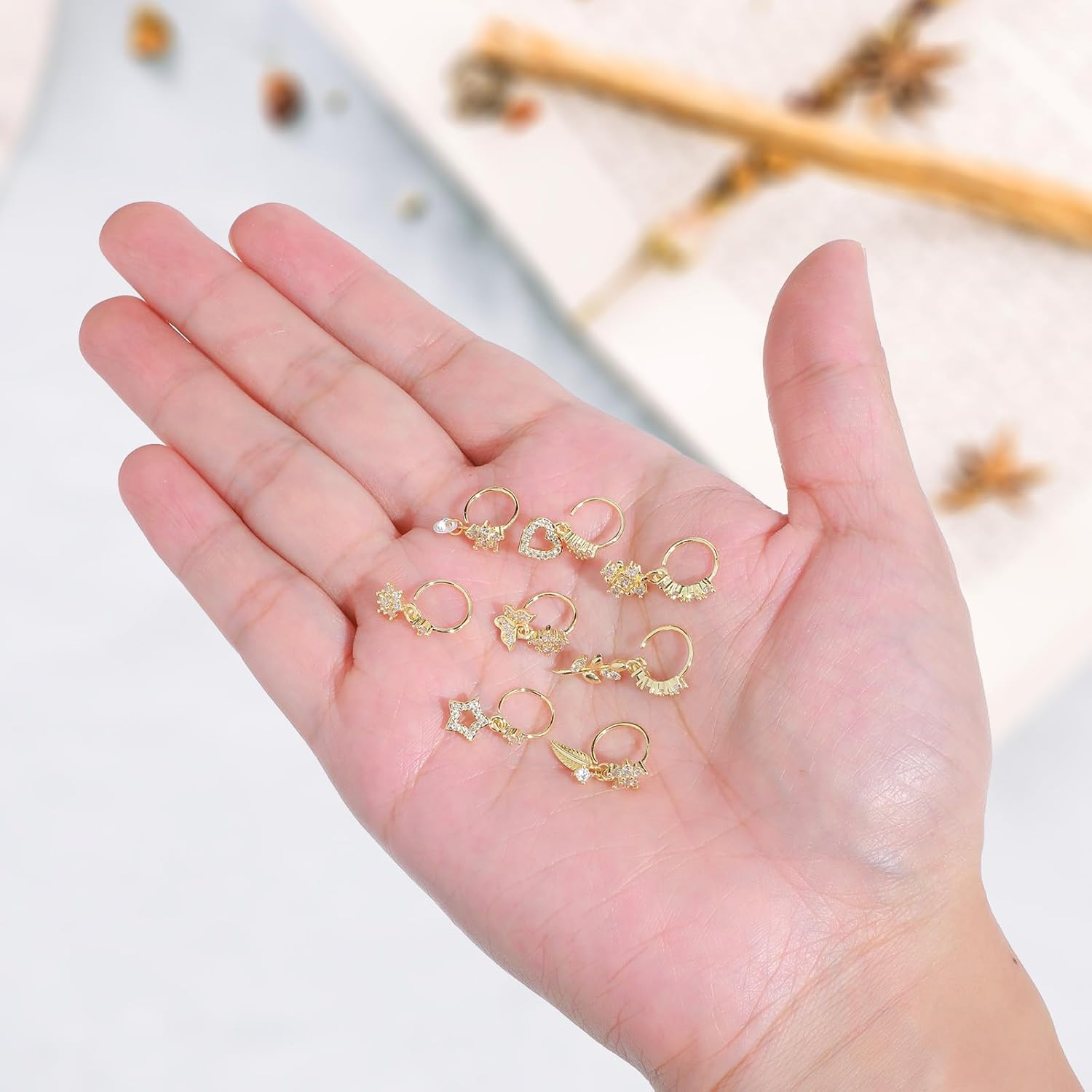 8 Pcs Dangle Nose Rings Hoop for Women,Gold Hoop Nose Rings - QIAO CrystalQIAO CrystalQIAO Crystal